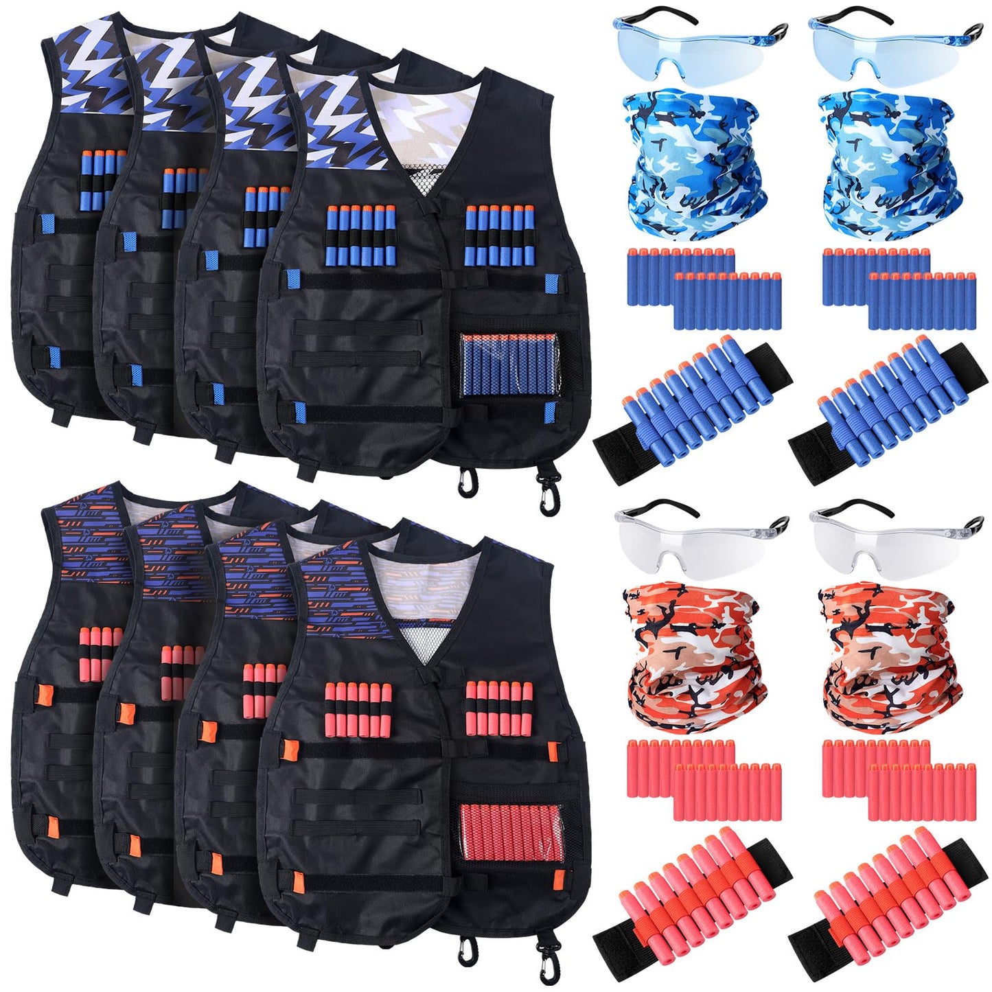 Sosation 8 Sets Kids Tactical Vest Kit — Nerf Party Accessories (Orange & Blue)