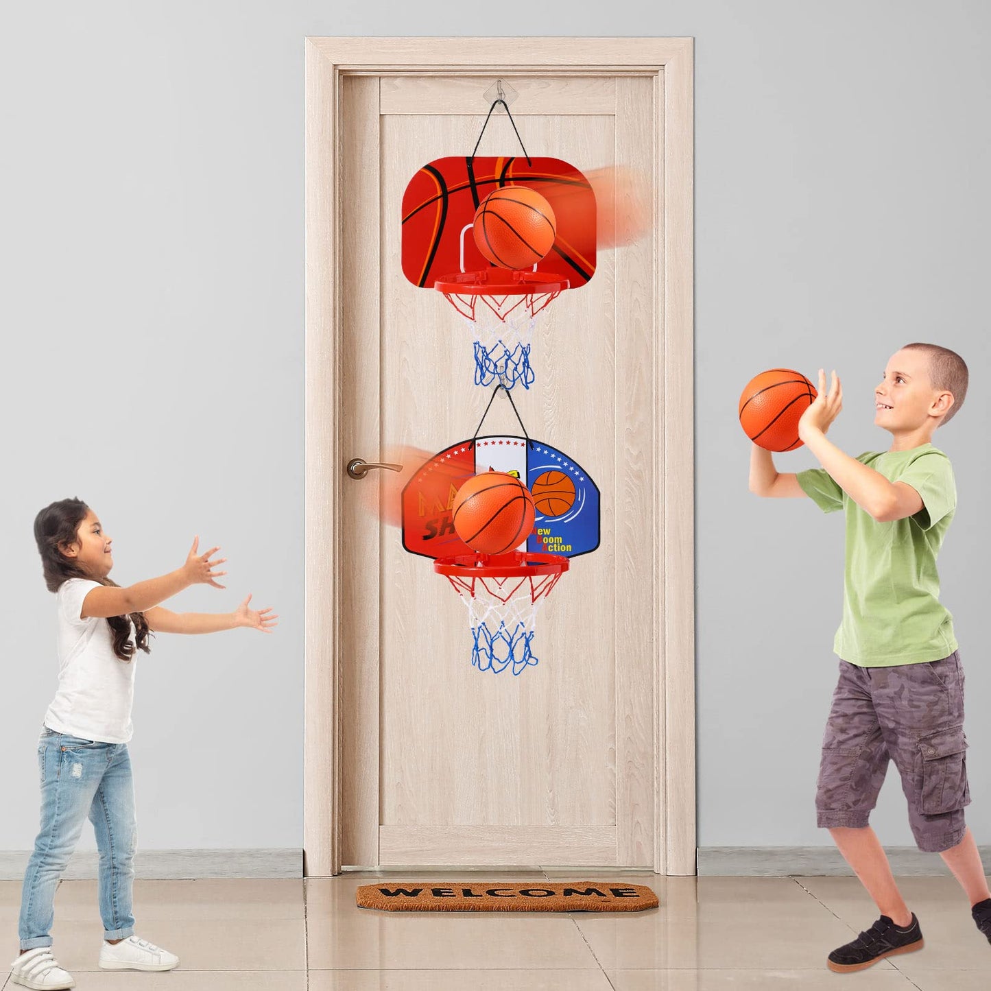 Sosation 2 Pcs Mini Basketball Hoop Set – No-Drill Indoor Fun with 4 Balls & Pump