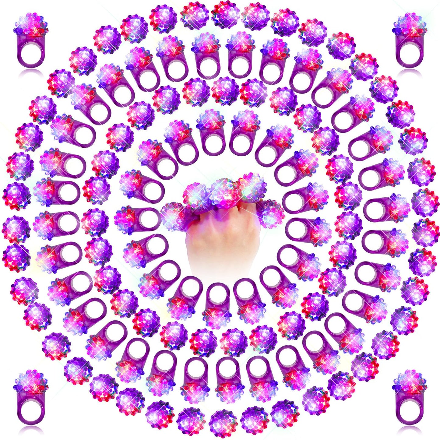 Sosation 100 Pcs Mardi Gras LED Light Up Rings – Flashing Purple Silicone Carnival Party Favors