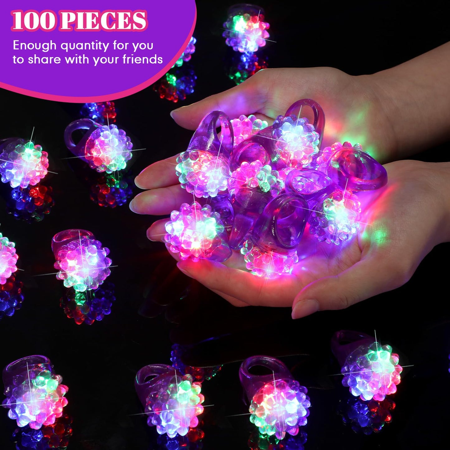 Sosation 100 Pcs Mardi Gras LED Light Up Rings – Flashing Purple Silicone Carnival Party Favors