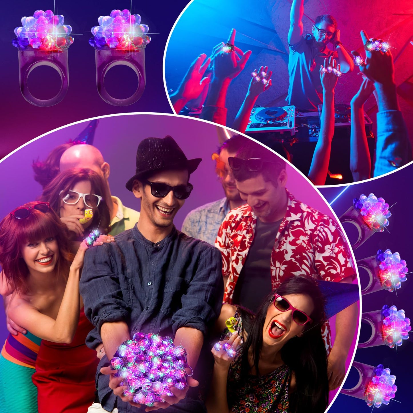 Sosation 100 Pcs Mardi Gras LED Light Up Rings – Flashing Purple Silicone Carnival Party Favors