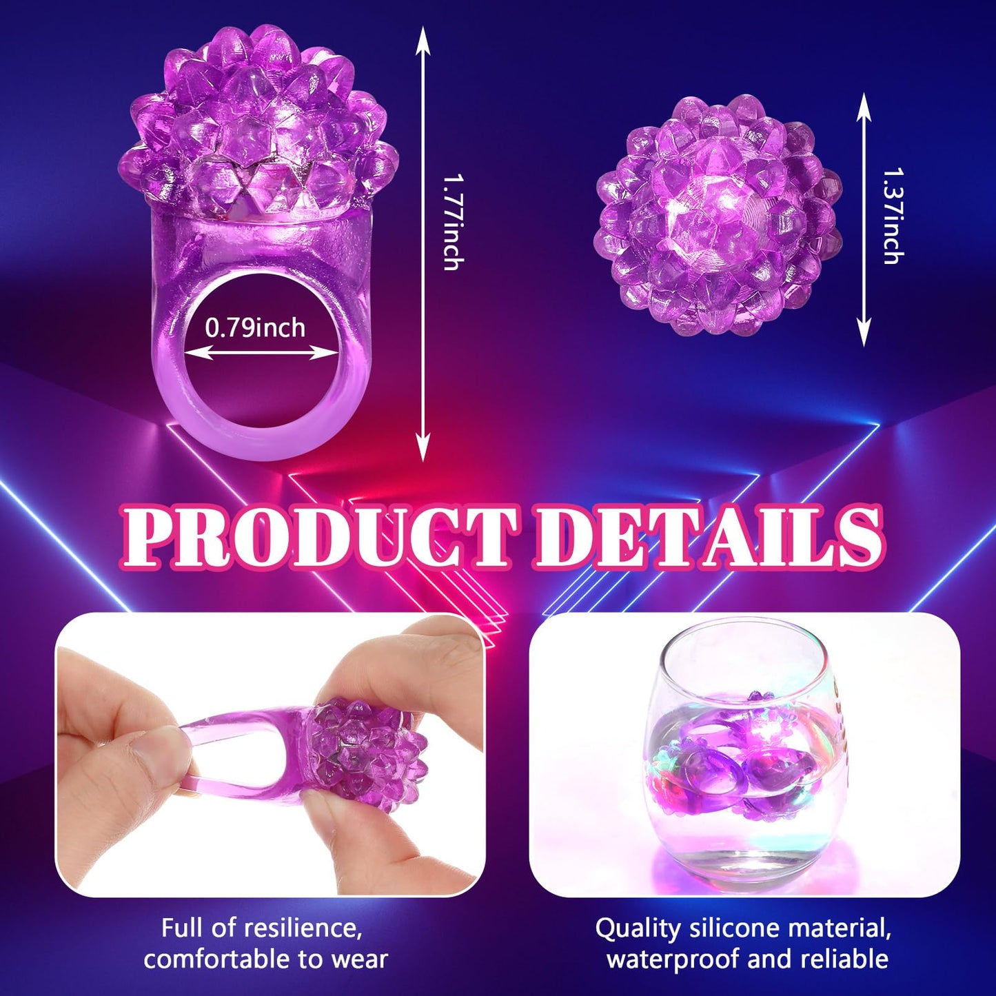 Sosation 100 Pcs Mardi Gras LED Light Up Rings – Flashing Purple Silicone Carnival Party Favors