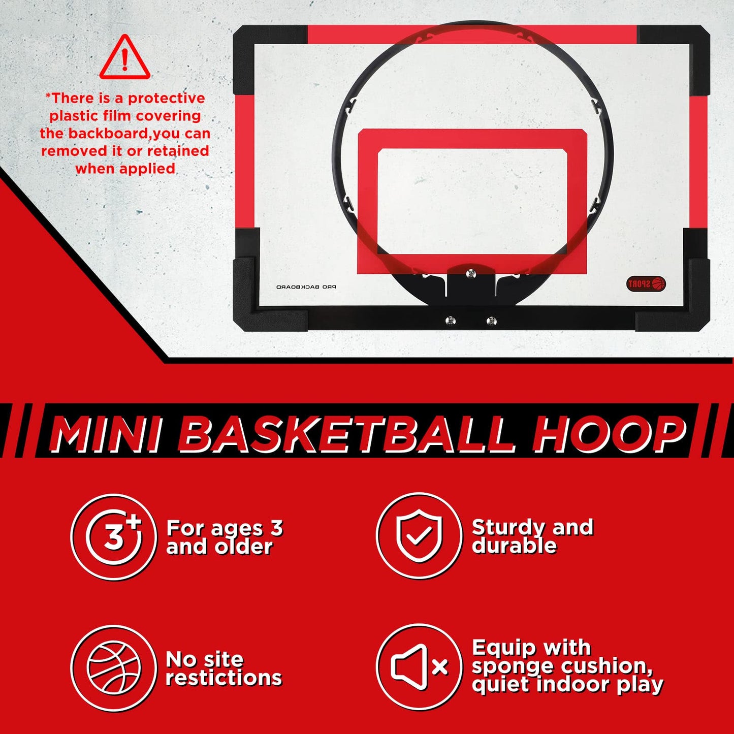 Sosation 2 Pcs Mini Basketball Hoop Set – 4 Balls, Sticky Hooks & Pump, Indoor No-Drill Fun