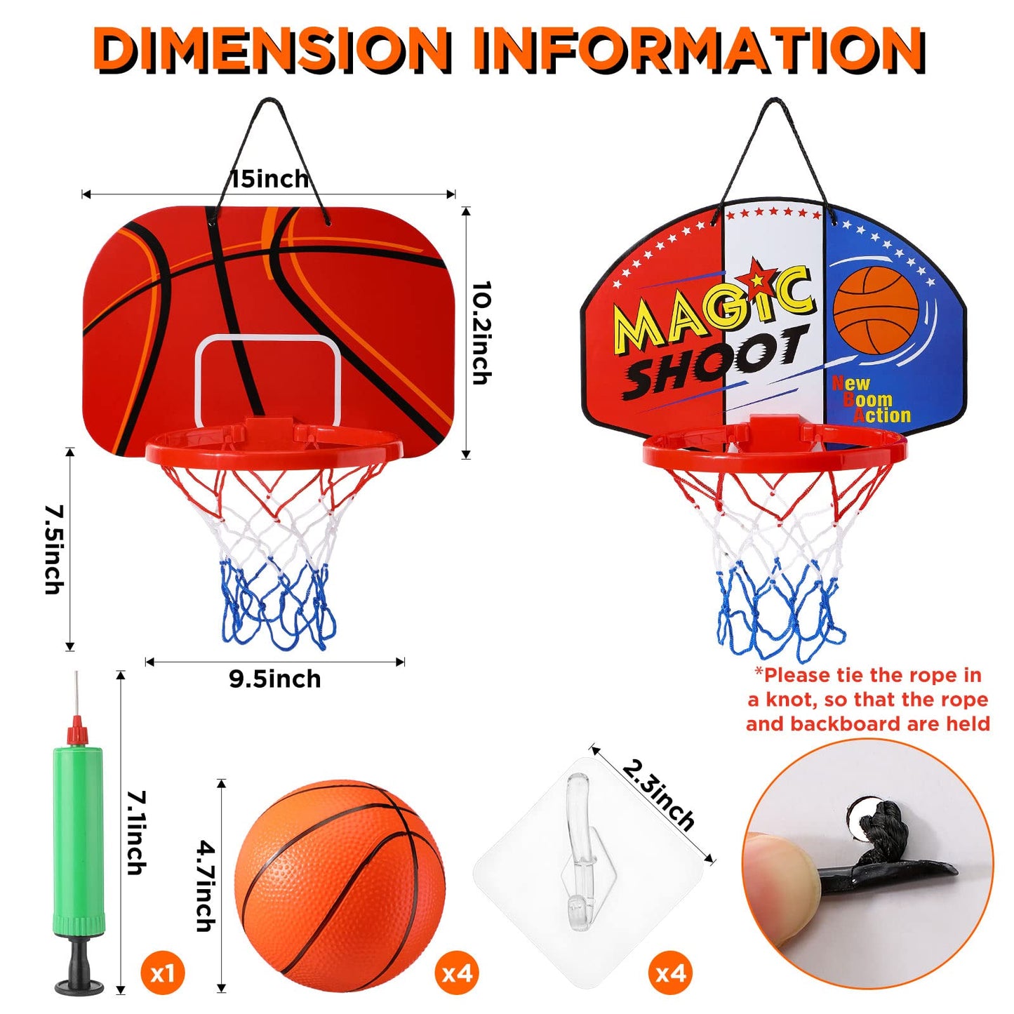 Sosation 2 Pcs Mini Basketball Hoop Set – No-Drill Indoor Fun with 4 Balls & Pump