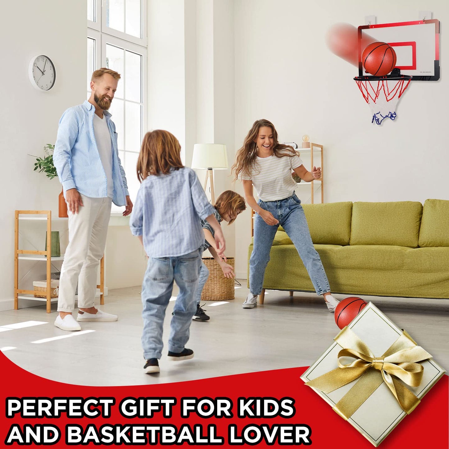 Sosation 2 Pcs Mini Basketball Hoop Set – 4 Balls, Sticky Hooks & Pump, Indoor No-Drill Fun