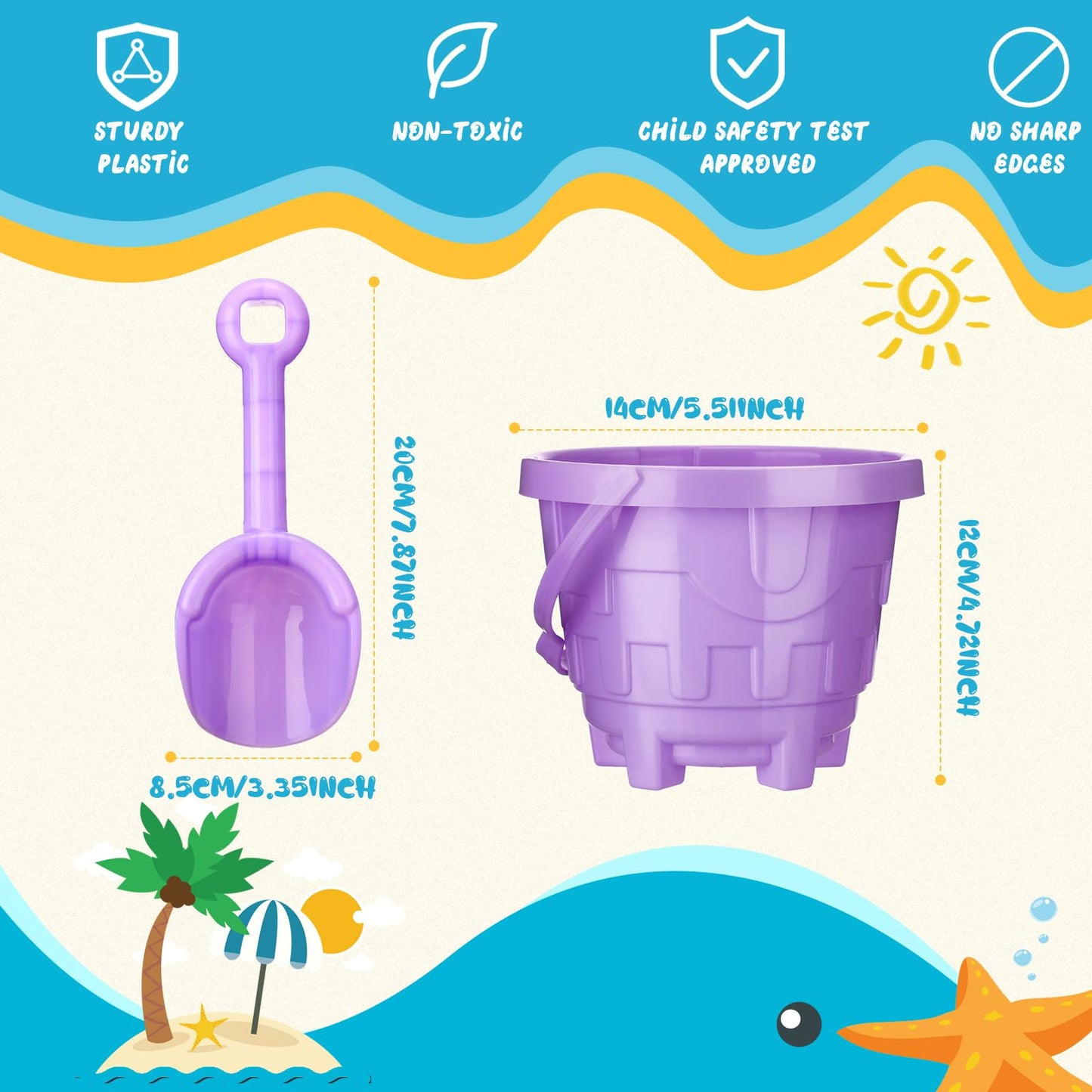 Sosation 60 Pcs Sand Buckets Set – 5.5-Inch Beach Buckets with Shovels, 5 Colors, Kids Beach Toys