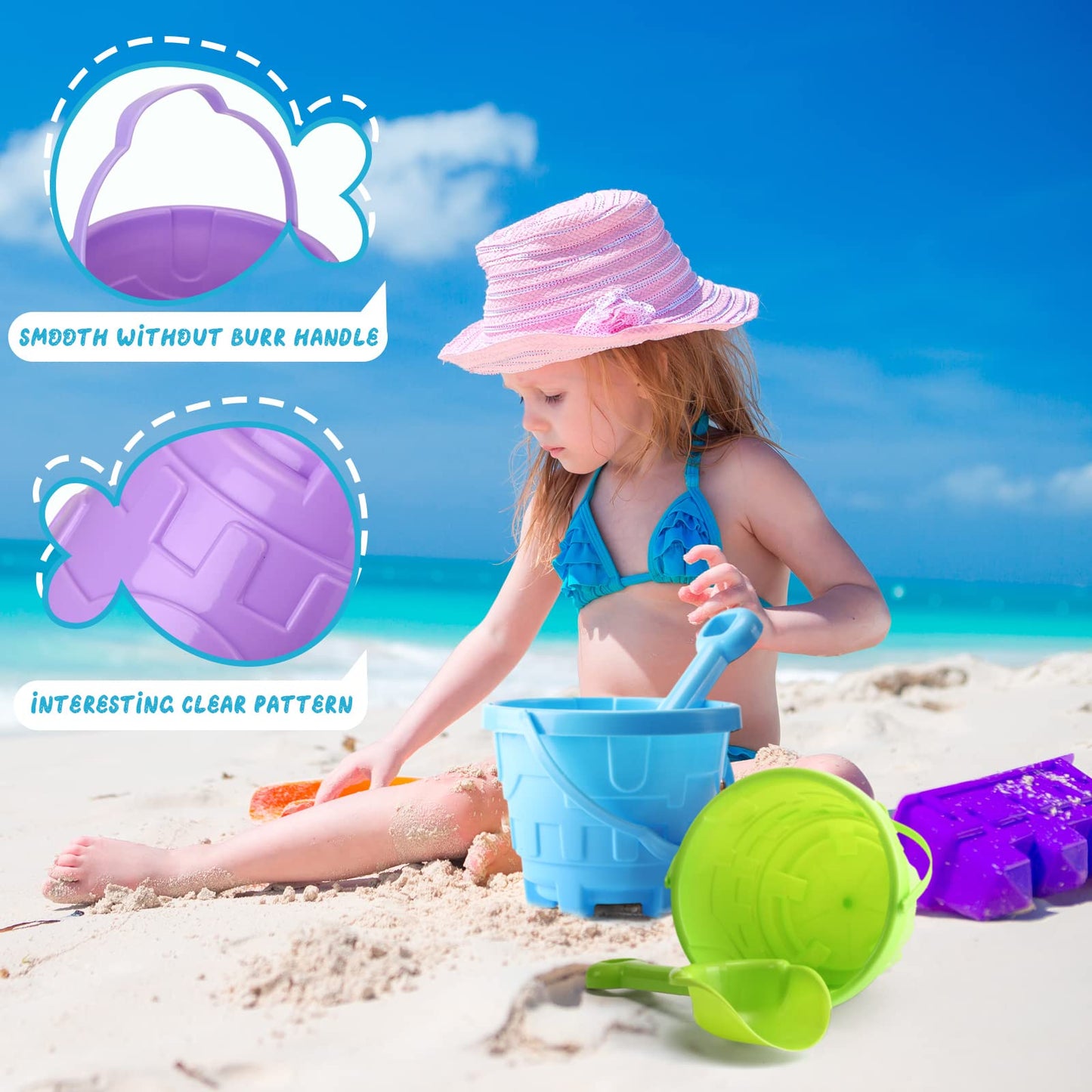 Sosation 60 Pcs Sand Buckets Set – 5.5-Inch Beach Buckets with Shovels, 5 Colors, Kids Beach Toys