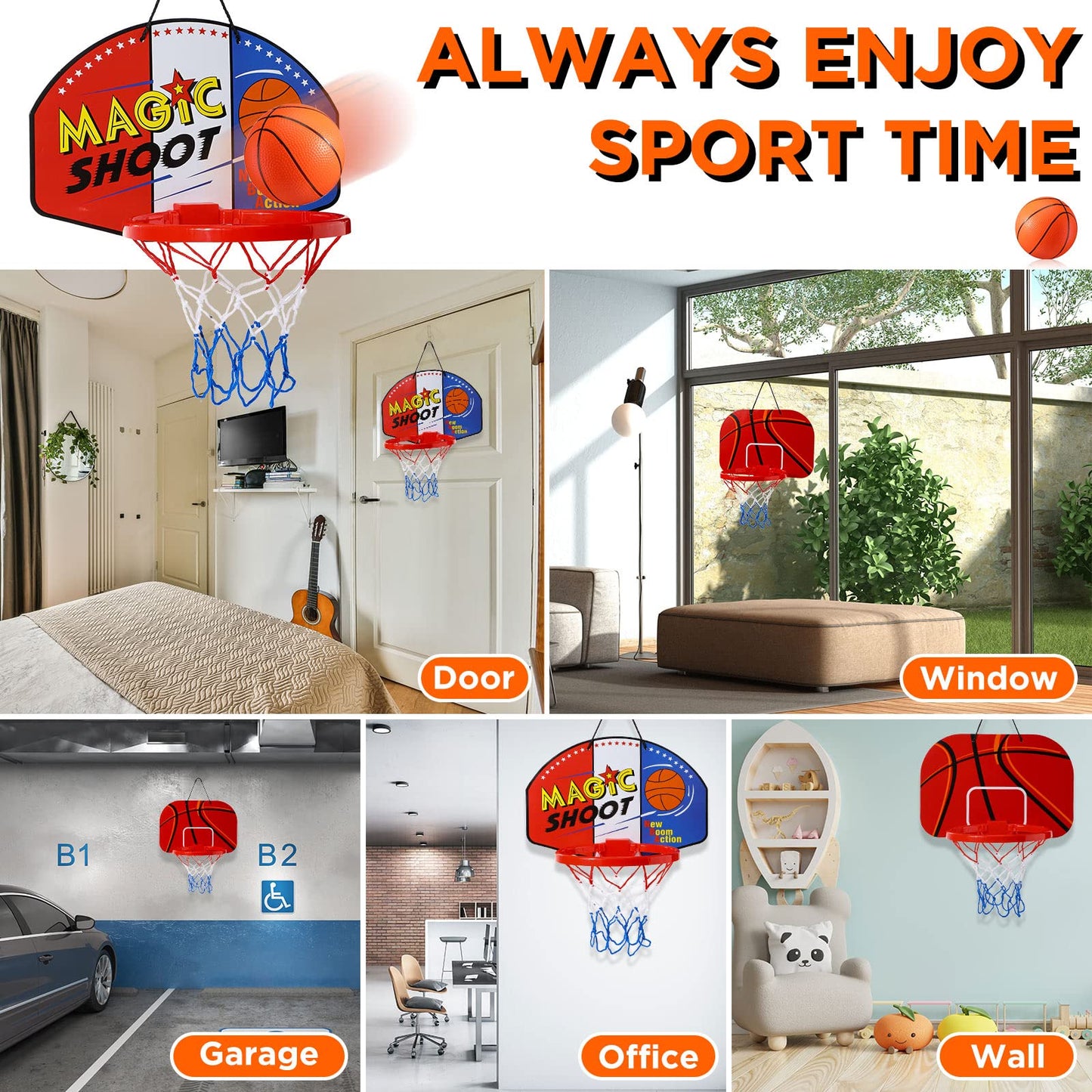 Sosation 2 Pcs Mini Basketball Hoop Set – No-Drill Indoor Fun with 4 Balls & Pump