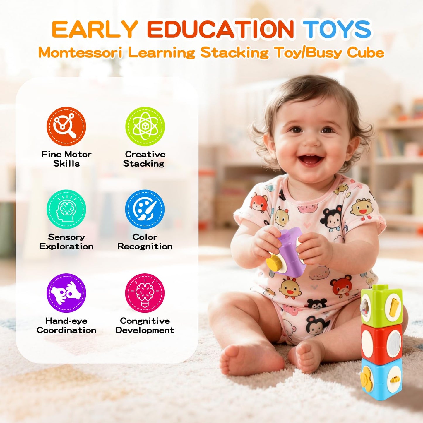 SOSUSHOE Montessori Activity Cube & Busy Board – 12-in-1 Travel Toy for Toddlers