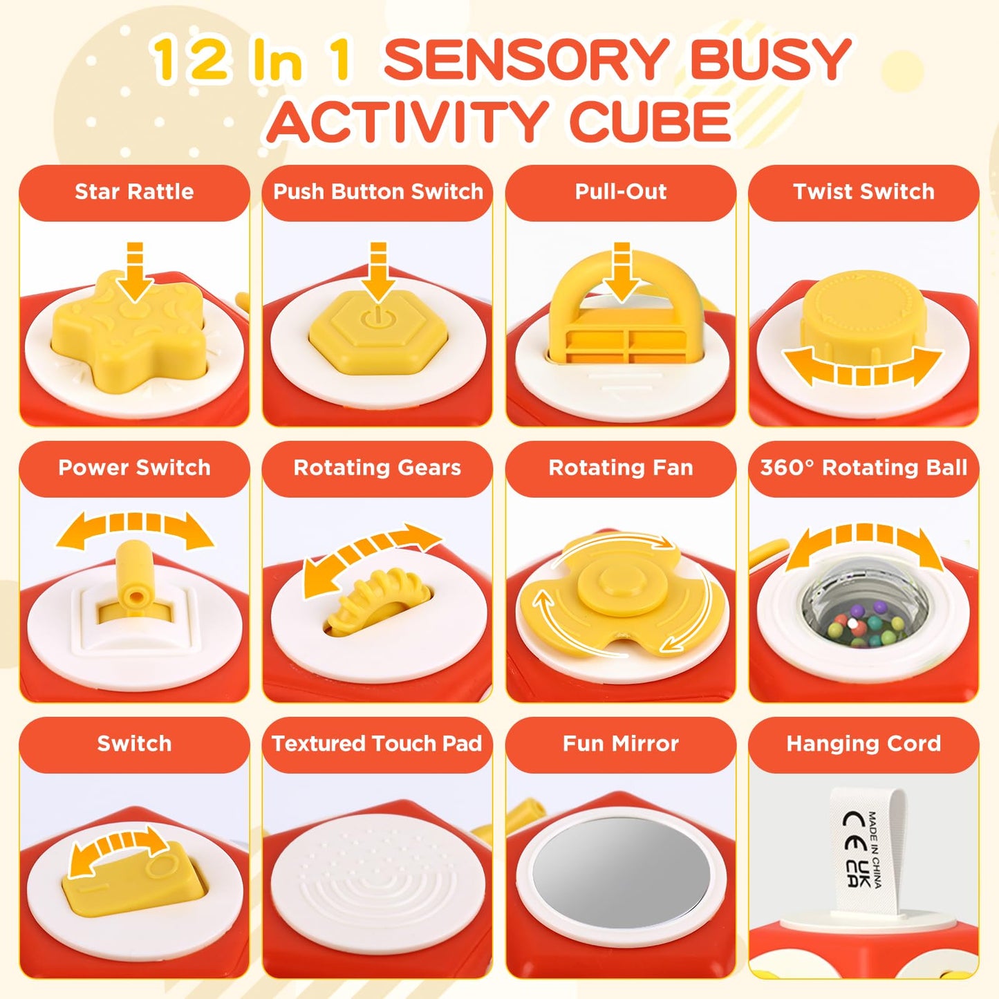 SOSUSHOE Montessori Activity Cube & Busy Board – 12-in-1 Travel Toy for 1 Year Old (Car Seat, Stroller, Airplane)
