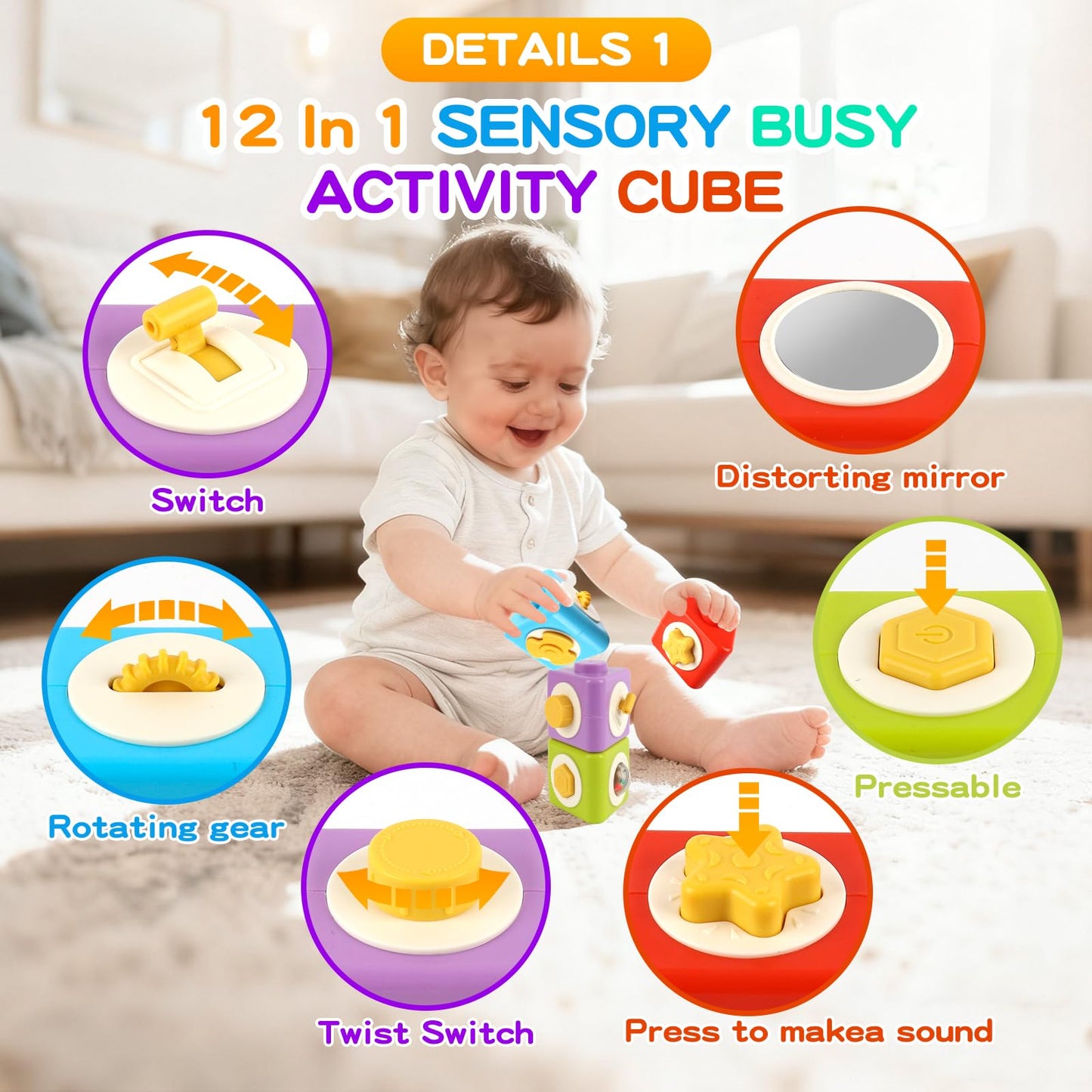 SOSUSHOE Montessori Activity Cube & Busy Board – 12-in-1 Travel Toy for Toddlers