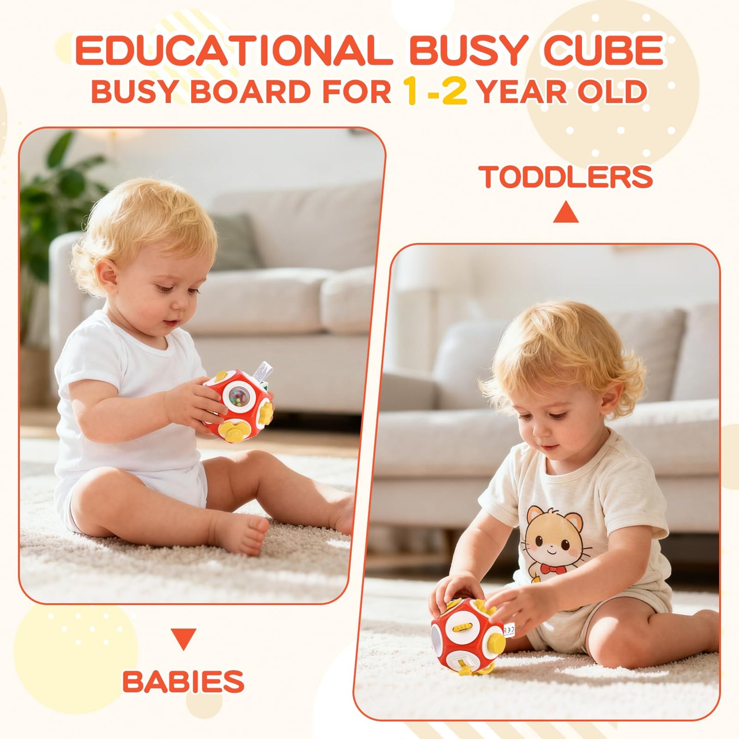 SOSUSHOE Montessori Activity Cube & Busy Board – 12-in-1 Travel Toy for 1 Year Old (Car Seat, Stroller, Airplane)