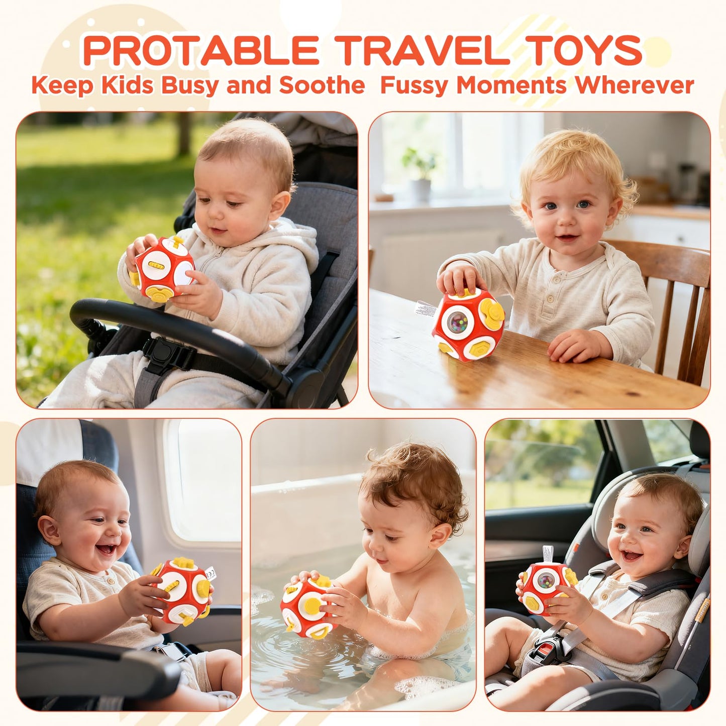 SOSUSHOE Montessori Activity Cube & Busy Board – 12-in-1 Travel Toy for 1 Year Old (Car Seat, Stroller, Airplane)