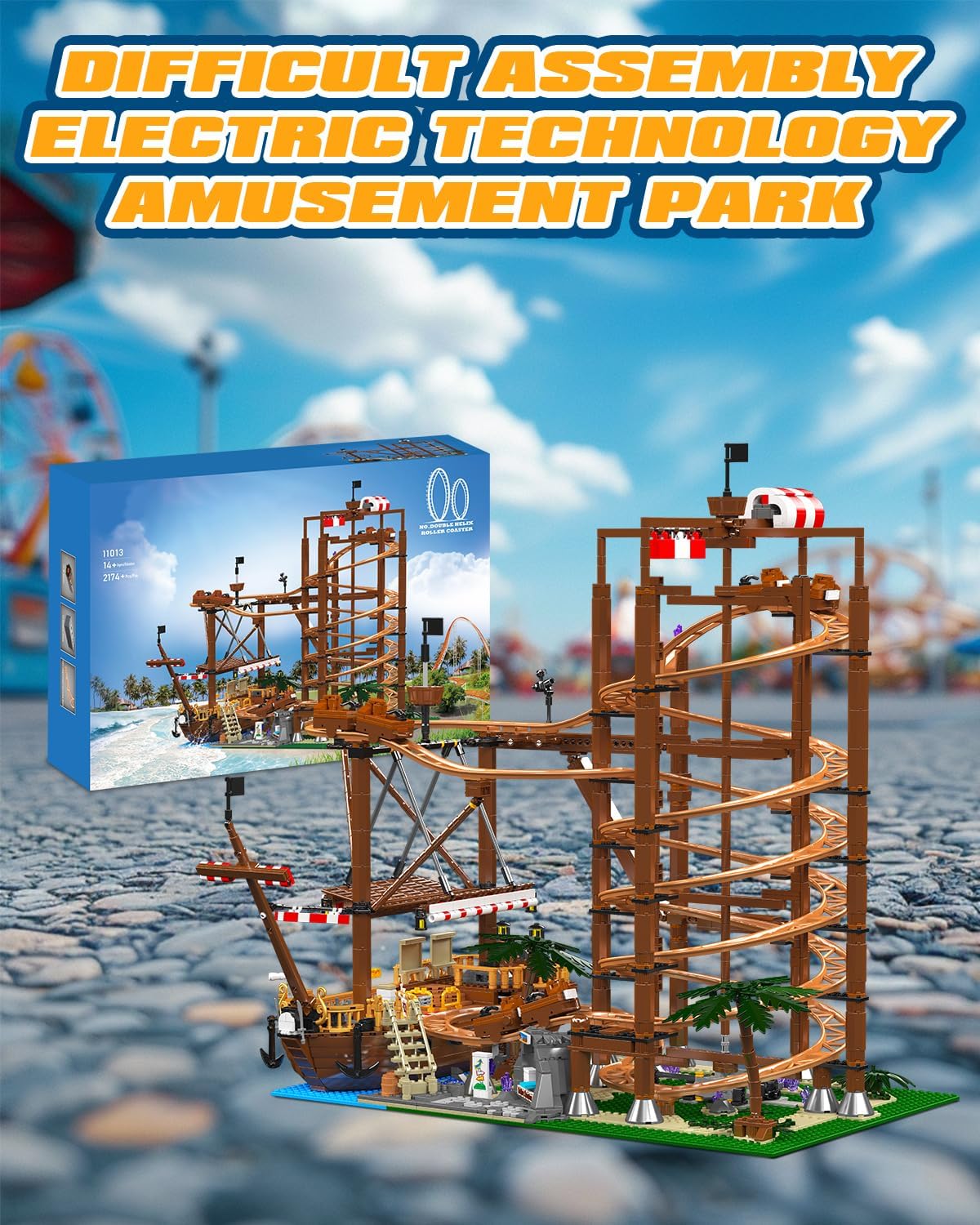 Sosuy Roller-Coaster Building Set | Electric Motorized Track Ship | Amusement Park Toy 2174pcs