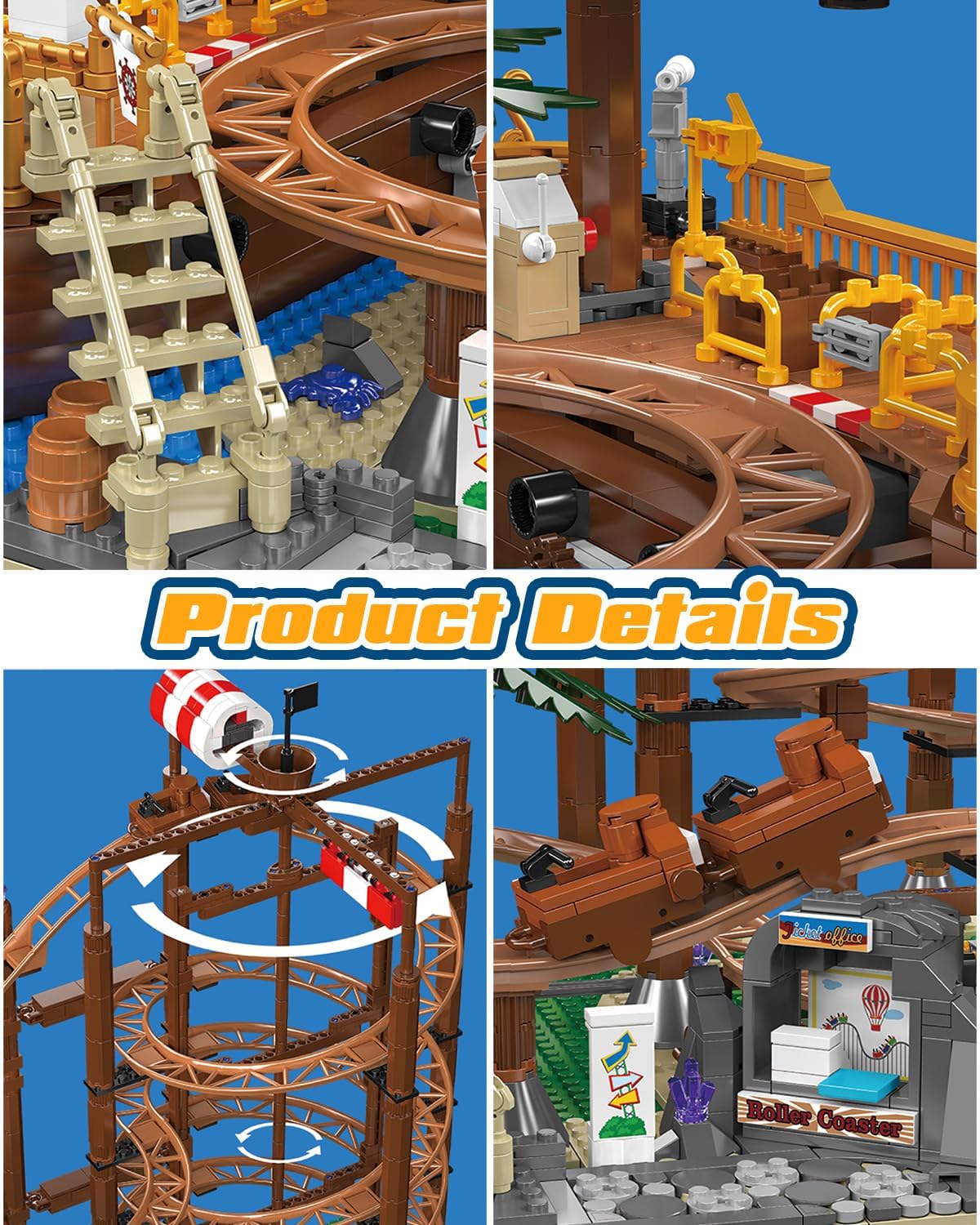 Sosuy Roller-Coaster Building Set | Electric Motorized Track Ship | Amusement Park Toy 2174pcs