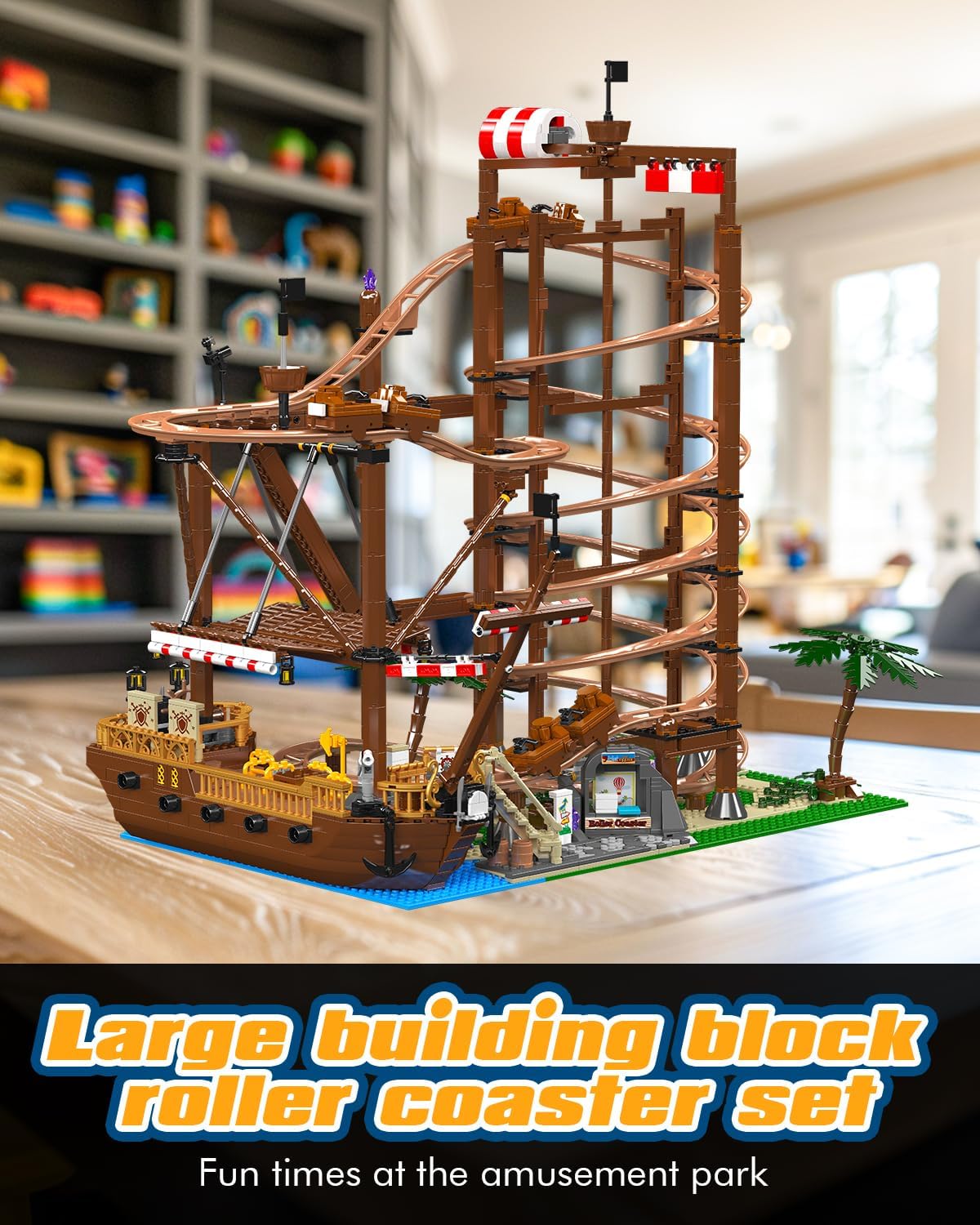 Sosuy Roller-Coaster Building Set | Electric Motorized Track Ship | Amusement Park Toy 2174pcs