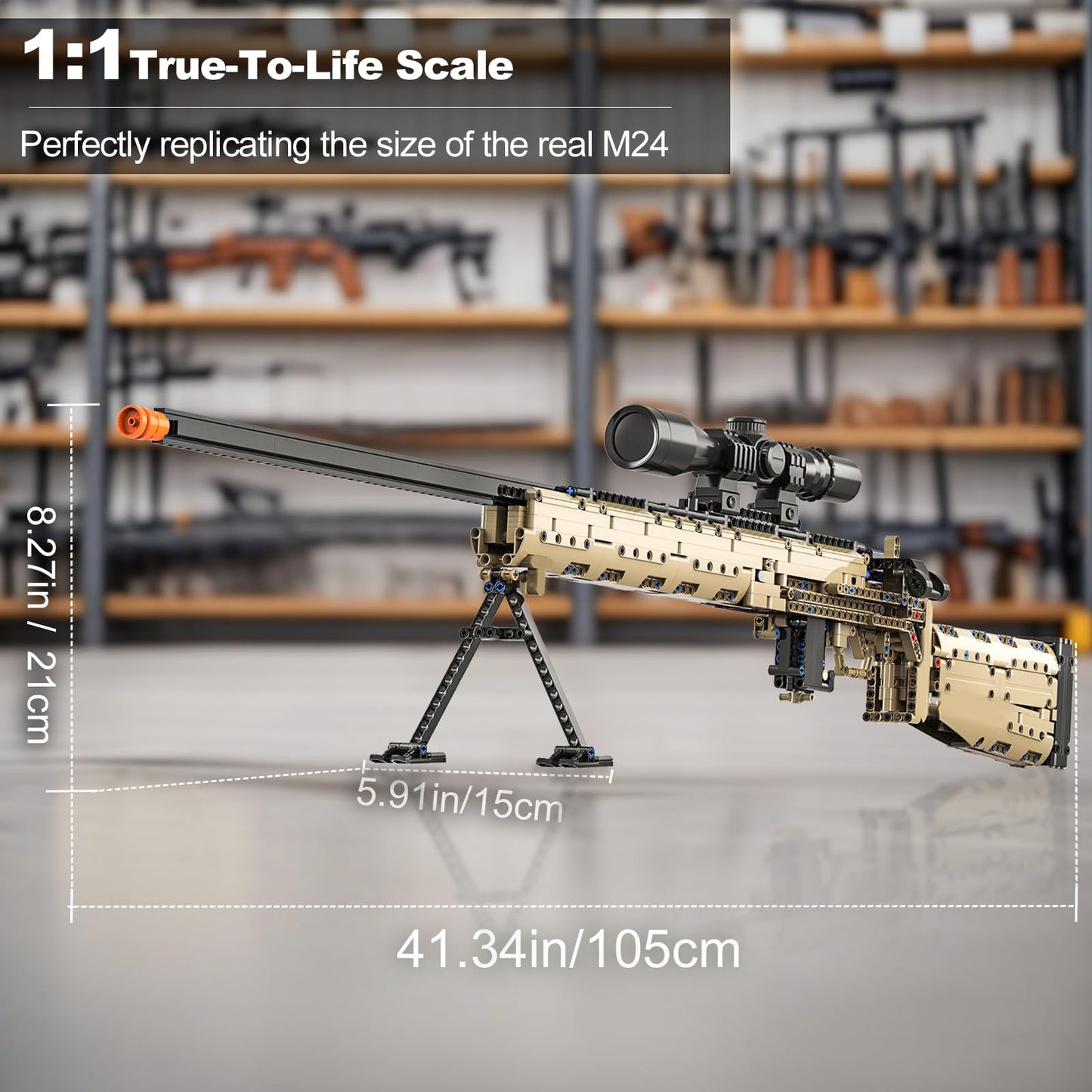 Sosuy M24 1:1 Build Block Gun Set – 1380+ Pieces, Shootable Sniper Model