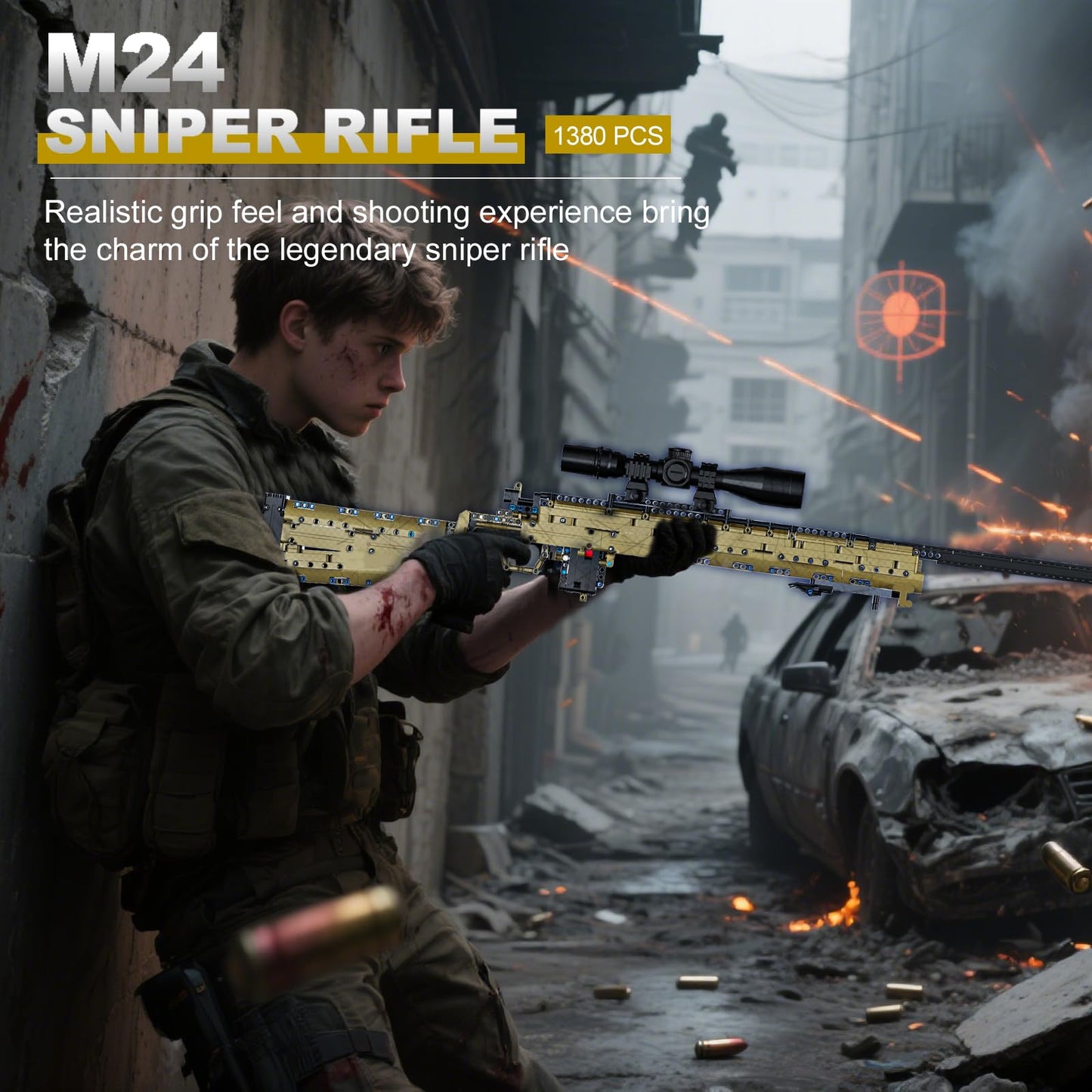 Sosuy M24 1:1 Build Block Gun Set – 1380+ Pieces, Shootable Sniper Model
