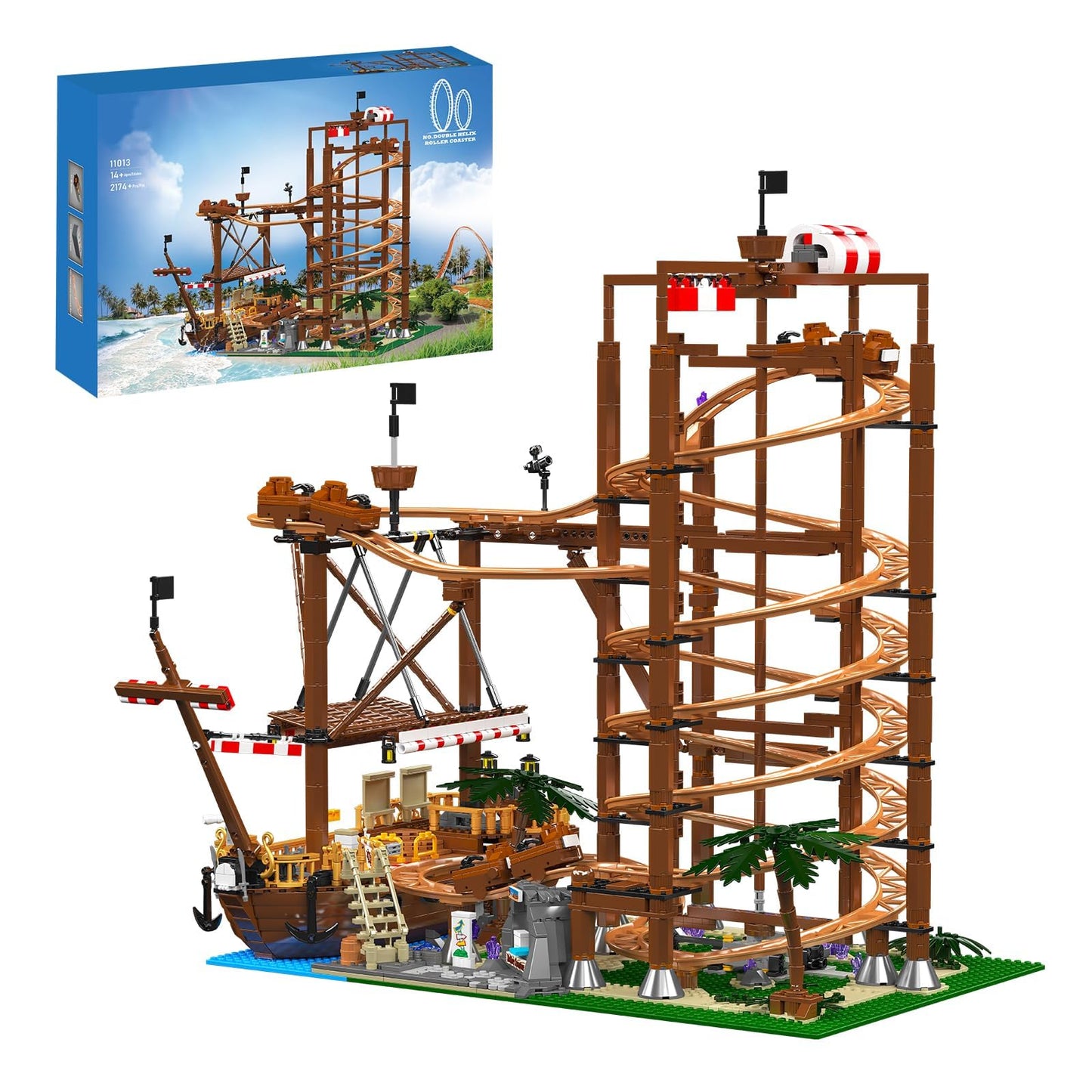 Sosuy Roller-Coaster Building Set | Electric Motorized Track Ship | Amusement Park Toy 2174pcs