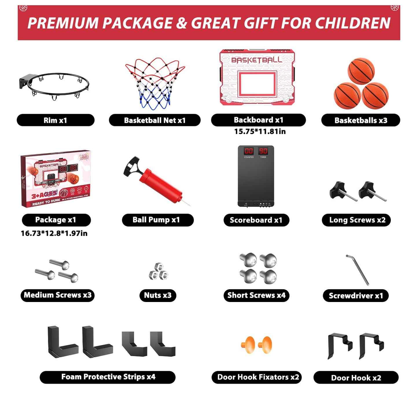 SOTAONE Indoor Mini Basketball Hoop for Kids – Over‑The‑Door Mount with LED Lights, Scoreboard & 3 Balls