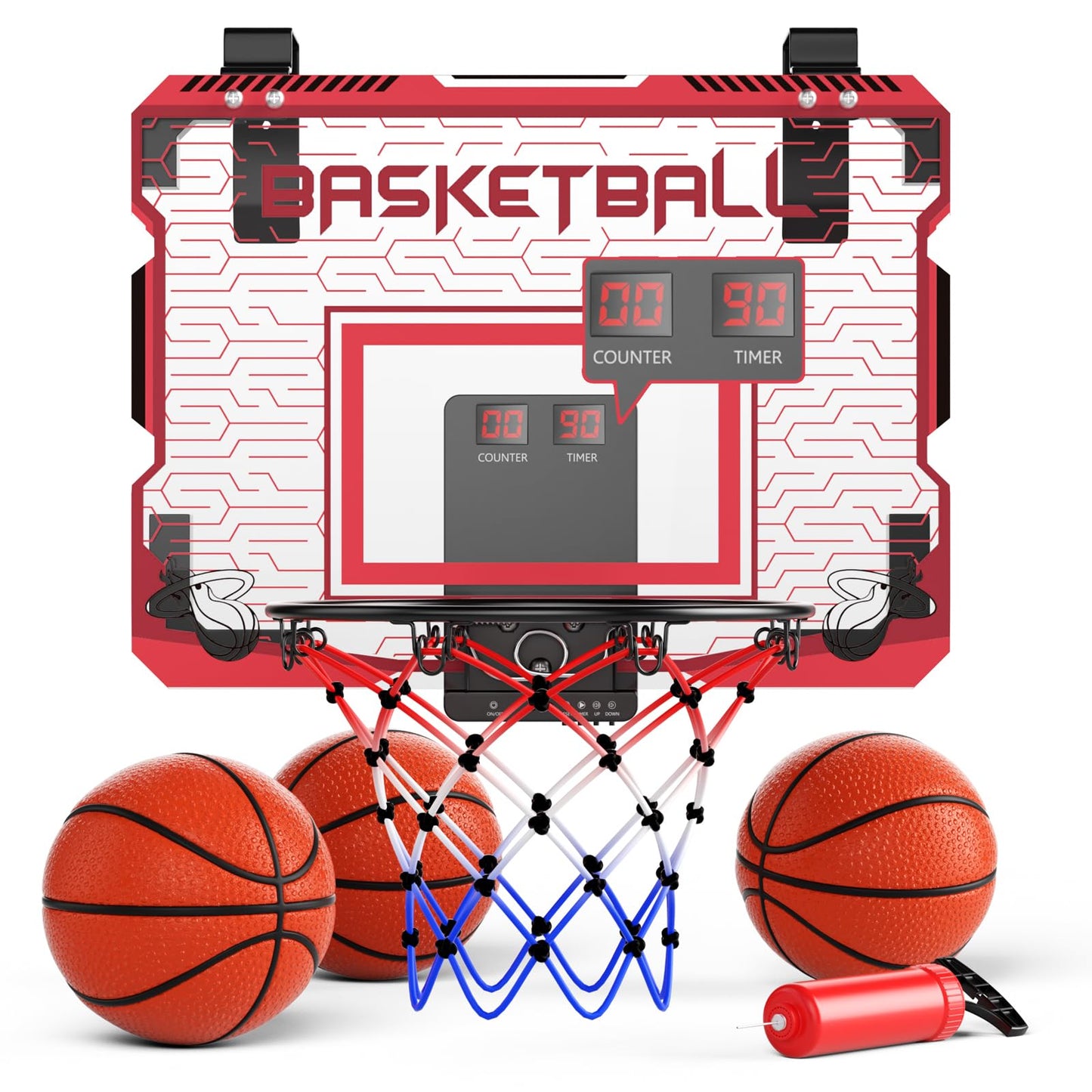SOTAONE Indoor Mini Basketball Hoop for Kids – Over‑The‑Door Mount with LED Lights, Scoreboard & 3 Balls