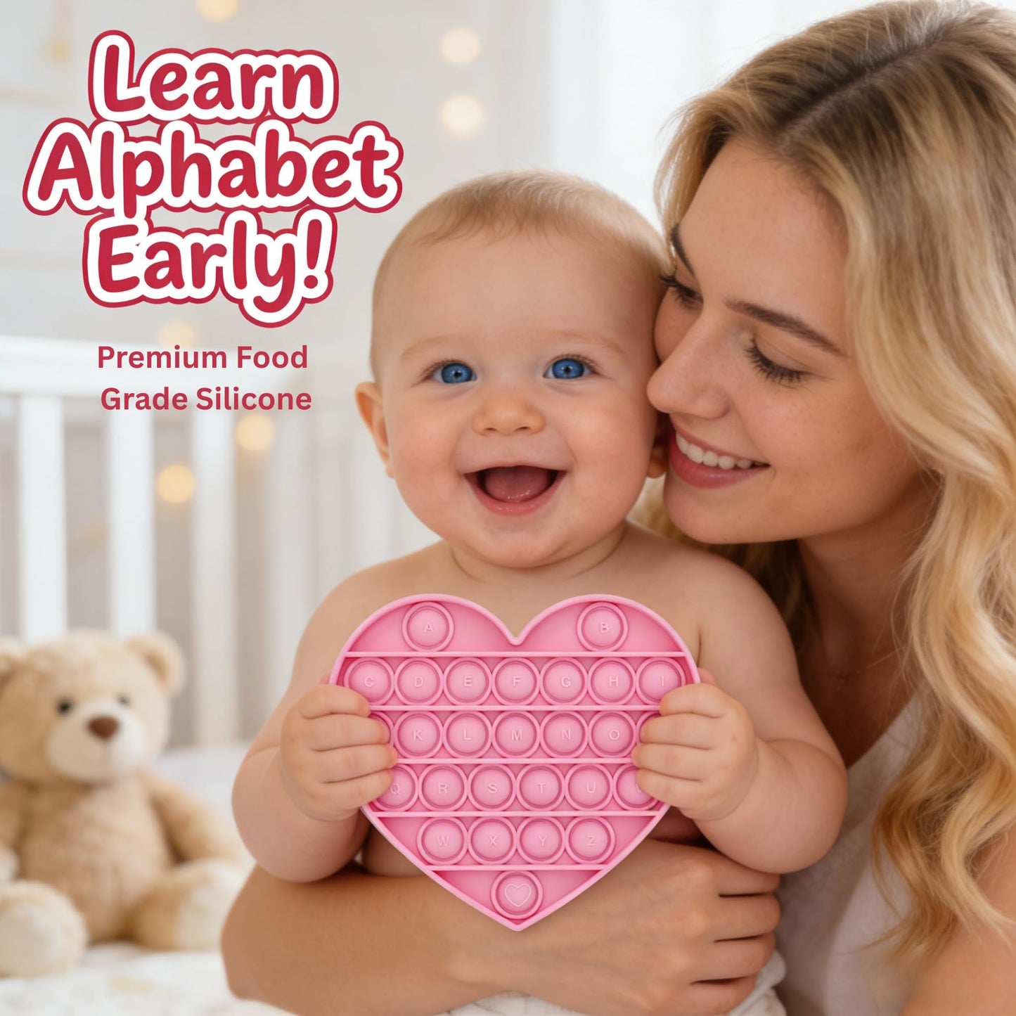 Soti Fidget Sensory Toy for Girls – Pink Heart Alphabet Pop Bubble, Calm Focus & Early Learning