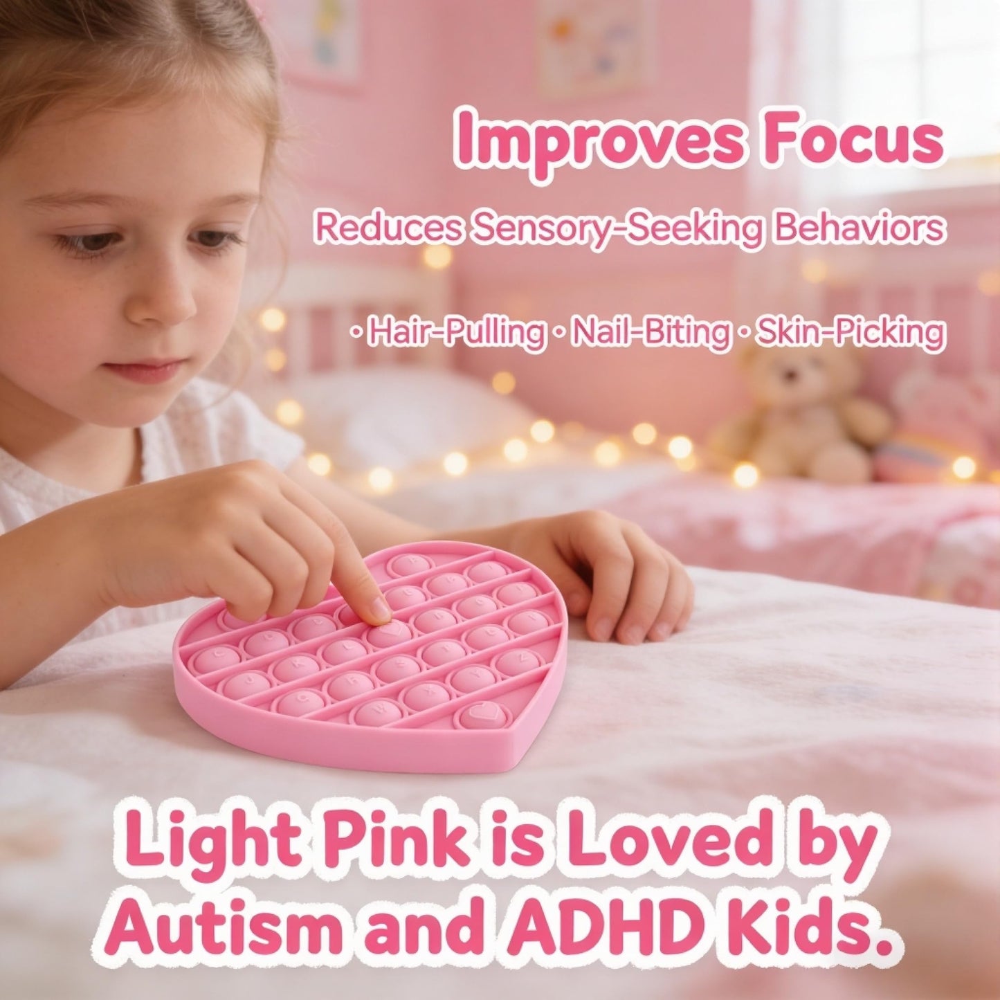 Soti Fidget Sensory Toy for Girls – Pink Heart Alphabet Pop Bubble, Calm Focus & Early Learning