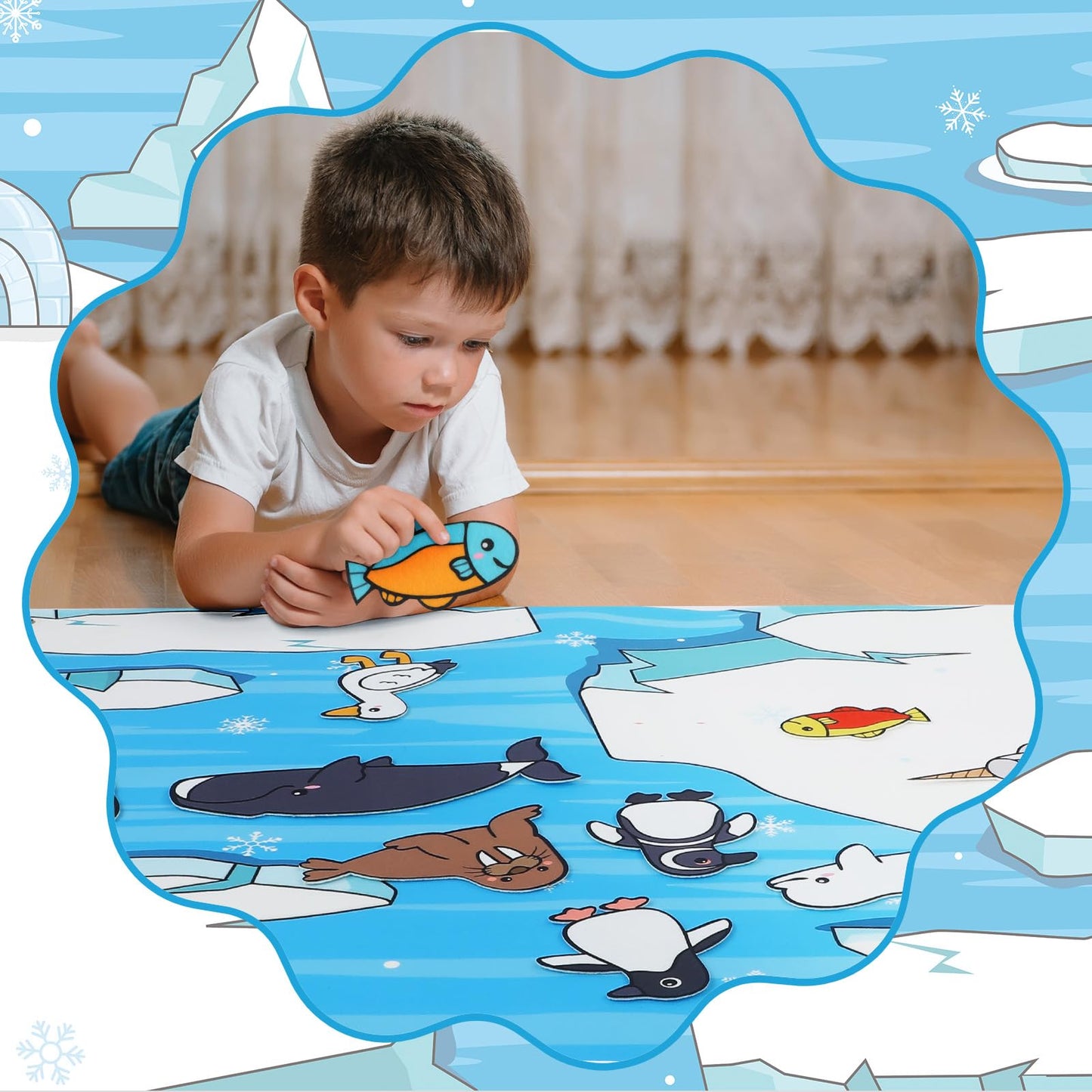 Sotiff 46 Pcs Polar Animals Felt Board Set – 41x30 Inch Arctic Story Kit with 38 Figures