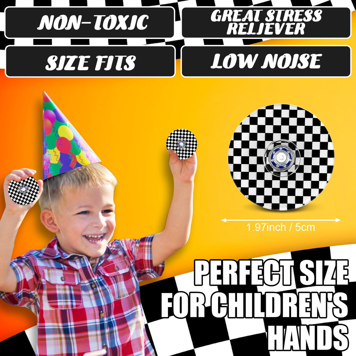 Sotiff 24 Pcs Race Car Fidget Spinners Bulk — Black & White Checkered