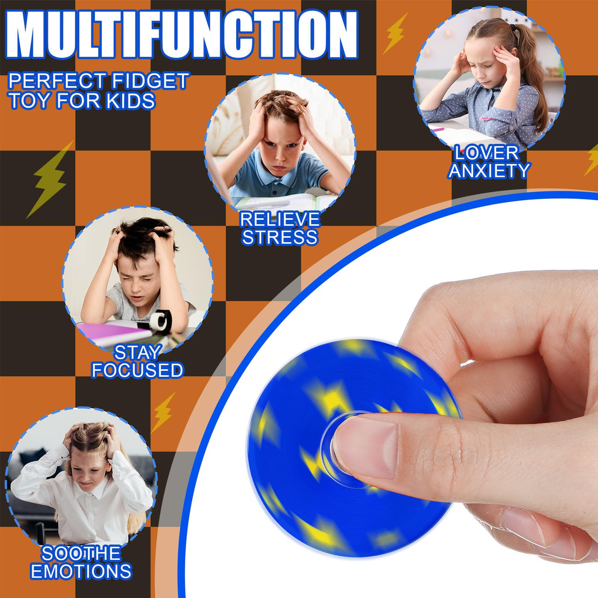 Sotiff 24 Pcs Blue & Golden Lightning Fidget Spinners Bulk – Party Favors & Rewards