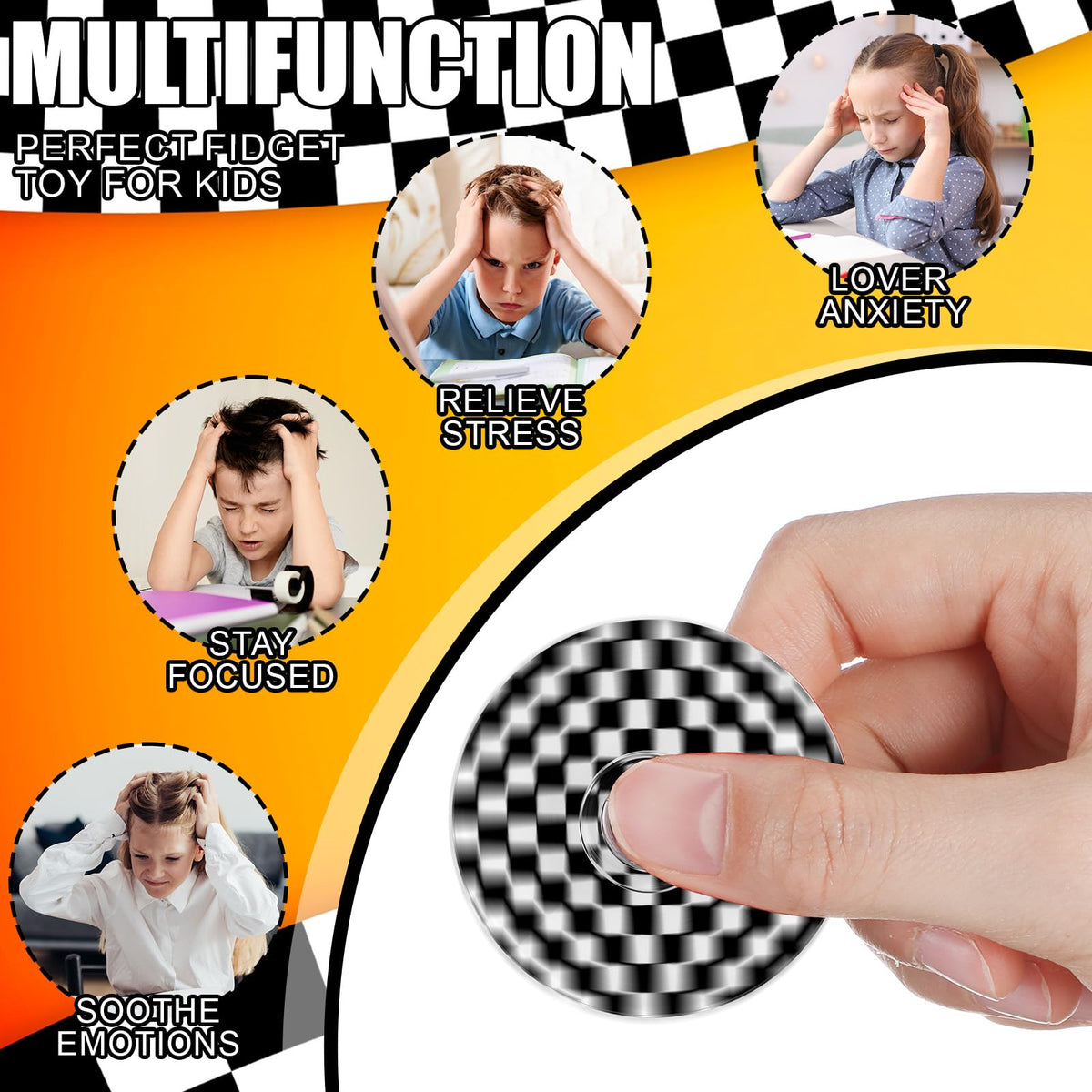 Sotiff 24 Pcs Race Car Fidget Spinners Bulk — Black & White Checkered