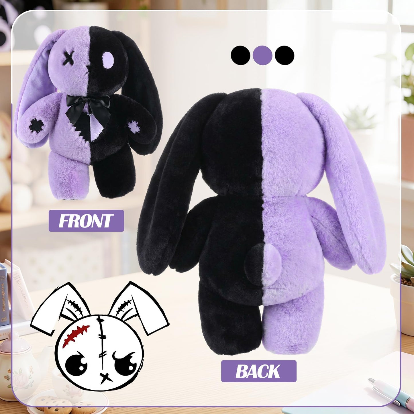 Sotiff Gothic Bunny Plush 12 Inch – Dark Easter Gift & Cozy Home Decor