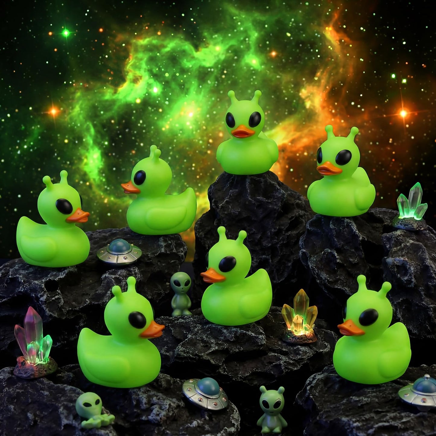 Sotiff 25 Pcs Green Alien Rubber Ducks – Space Theme Party Favors