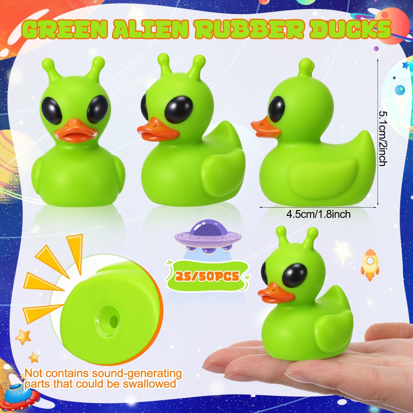 Sotiff 25 Pcs Green Alien Rubber Ducks – Space Theme Party Favors