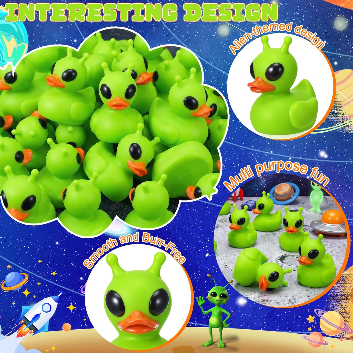 Sotiff 25 Pcs Green Alien Rubber Ducks – Space Theme Party Favors