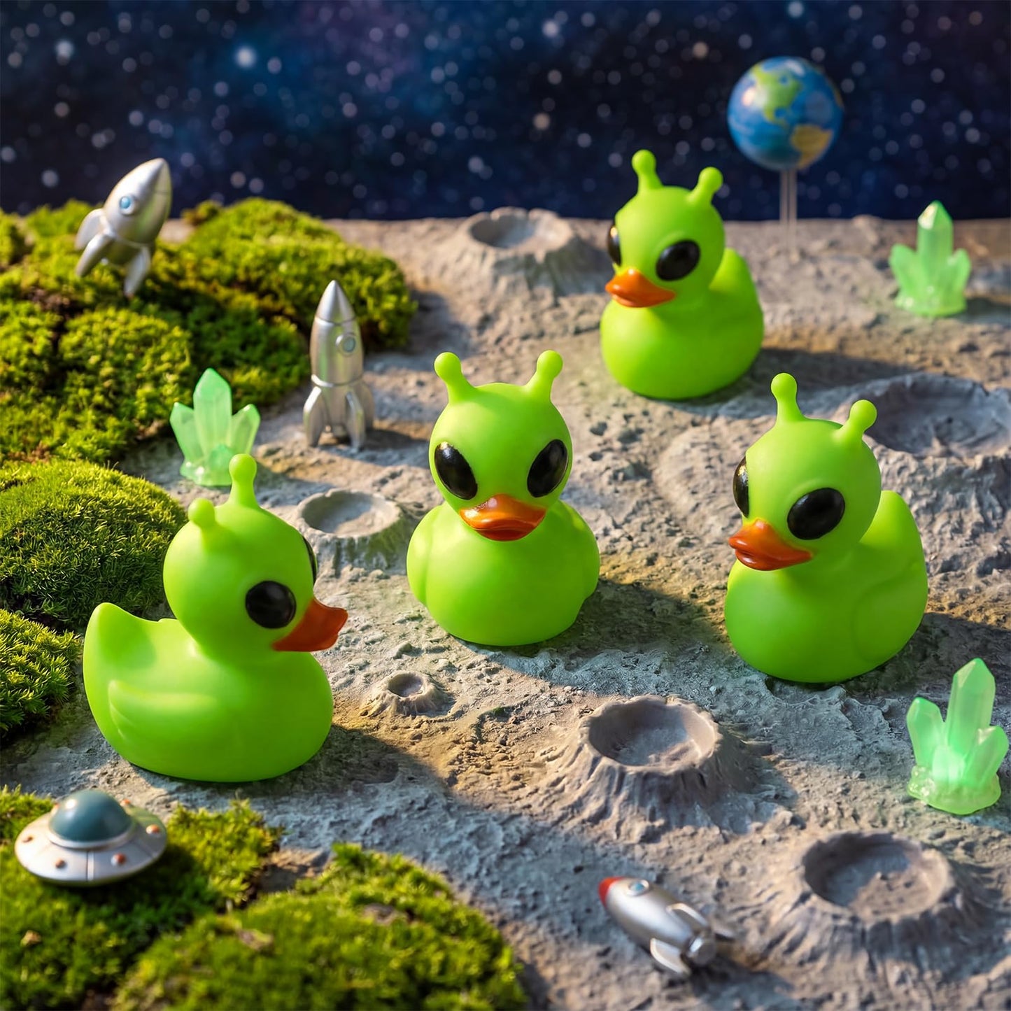Sotiff 25 Pcs Green Alien Rubber Ducks – Space Theme Party Favors