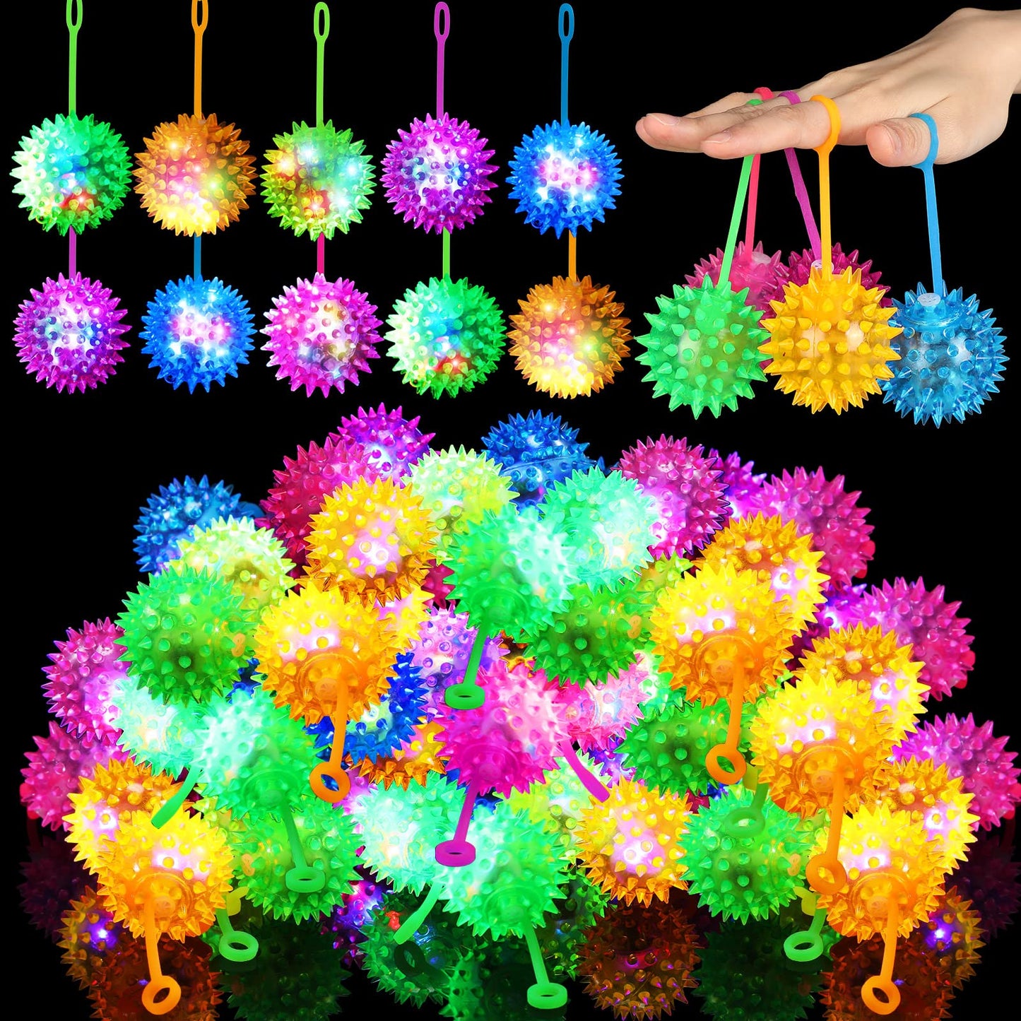 Sotiff 27-Pcs Light Up Spiky LED Bouncy Ball Set – Multicolor Party Toys & Favors