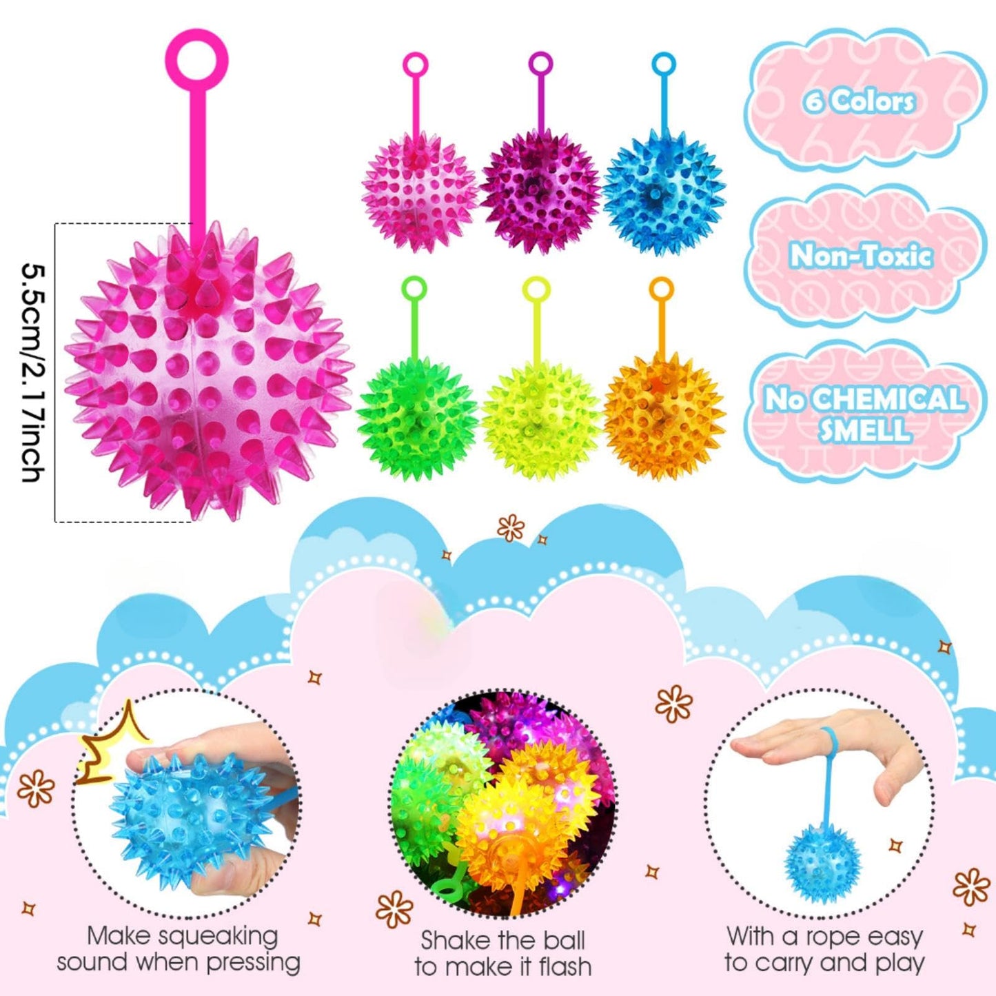 Sotiff 27-Pcs Light Up Spiky LED Bouncy Ball Set – Multicolor Party Toys & Favors