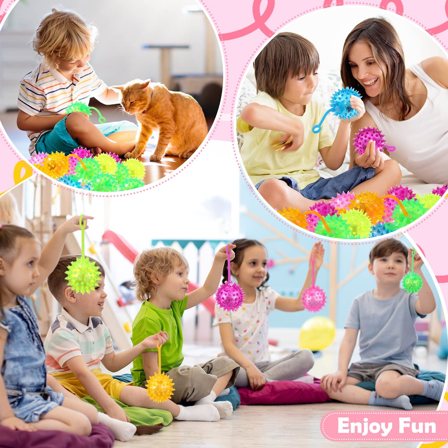 Sotiff 100 Pcs Light Up Spiky LED Bouncy Balls – Multicolor Rubber Sensory Toy