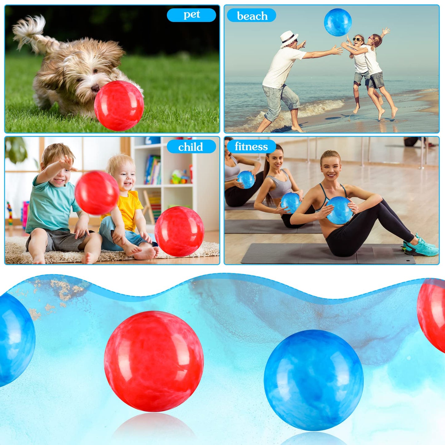 Sotiff 2 Pcs 8.5 Inch Marbleized Bouncy Balls - Red & Blue PVC Playground Balls