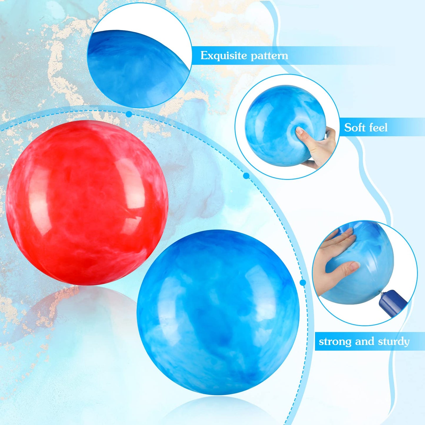 Sotiff 2 Pcs 8.5 Inch Marbleized Bouncy Balls - Red & Blue PVC Playground Balls