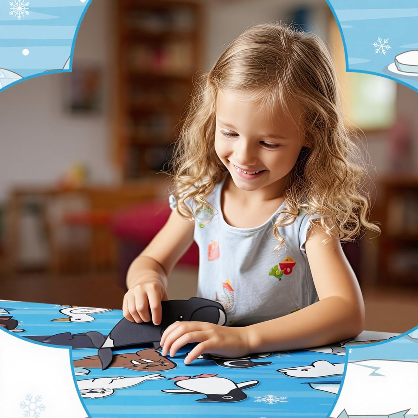 Sotiff 46 Pcs Polar Animals Felt Board Set – 41x30 Inch Arctic Story Kit with 38 Figures