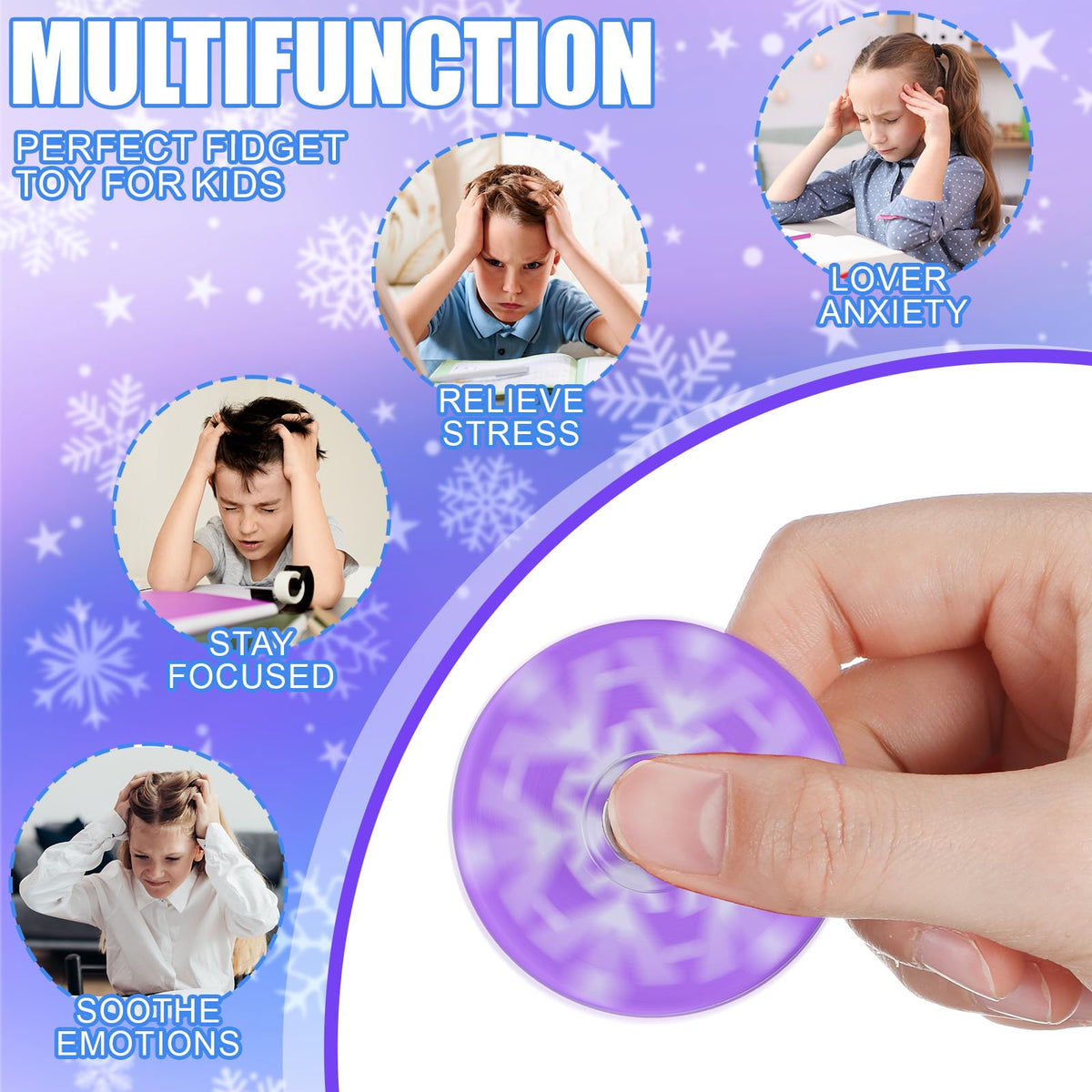 Sotiff 24 Pcs Snowflake Fidget Spinners Bulk – Mini Party Favors