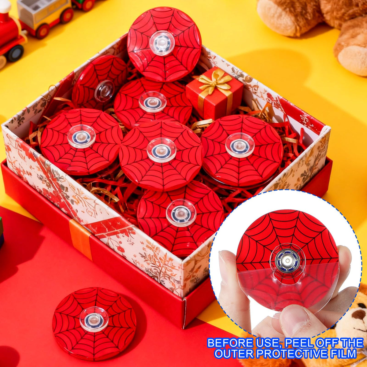 Sotiff 24 Pcs Spider Web Fidget Spinners Bulk – Mini Toys for Kids, Party Favors