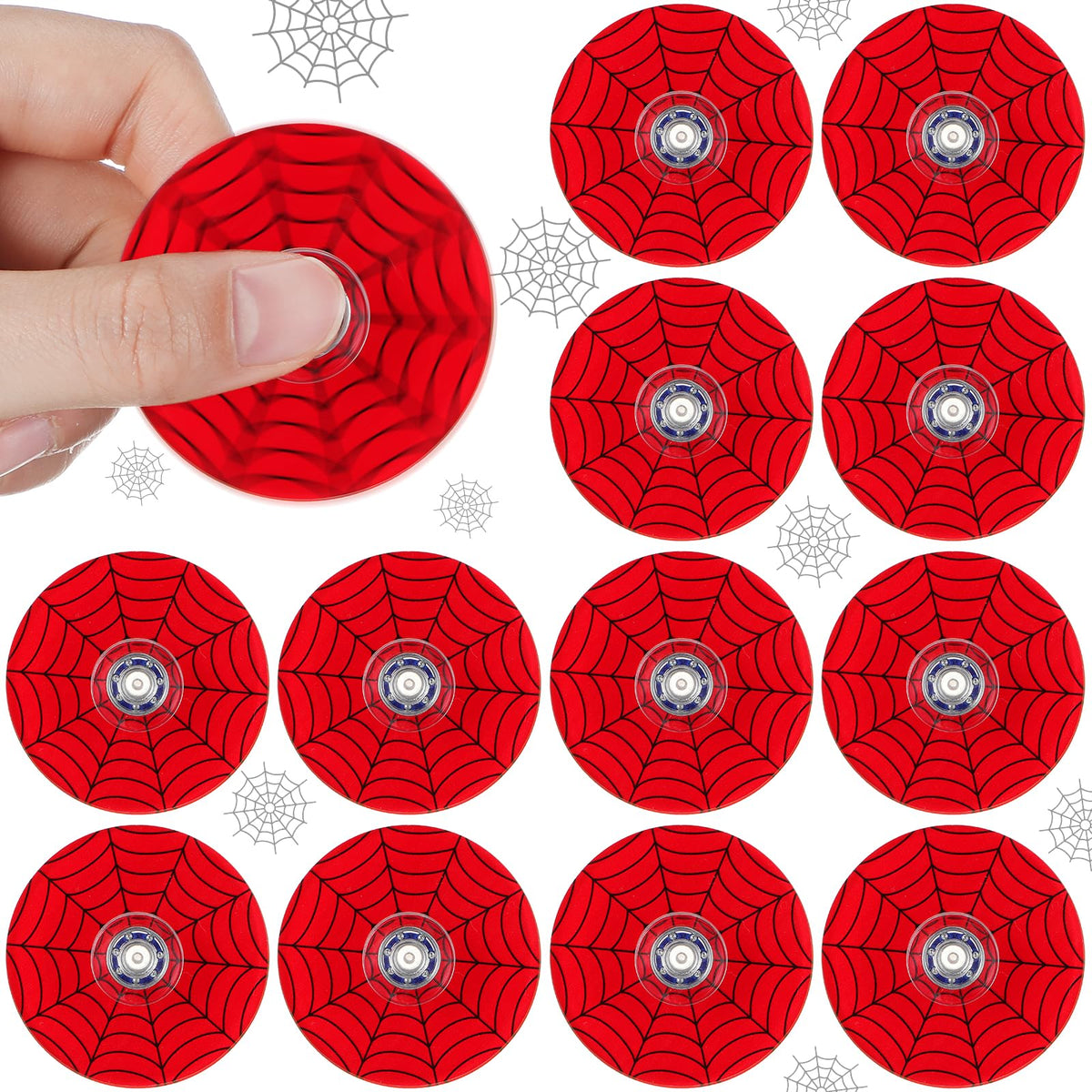 Sotiff 24 Pcs Spider Web Fidget Spinners Bulk – Mini Toys for Kids, Party Favors