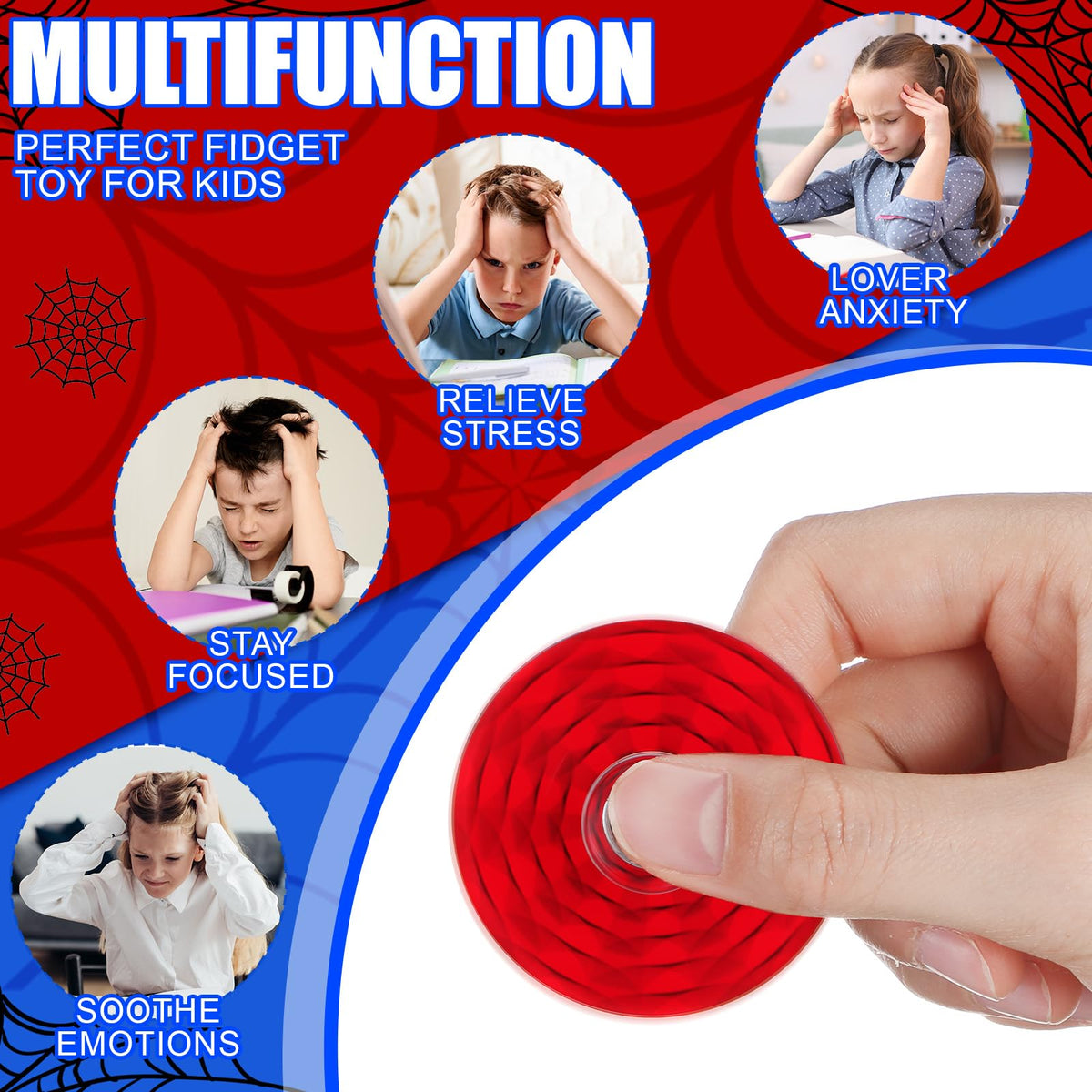 Sotiff 24 Pcs Spider Web Fidget Spinners Bulk – Mini Toys for Kids, Party Favors