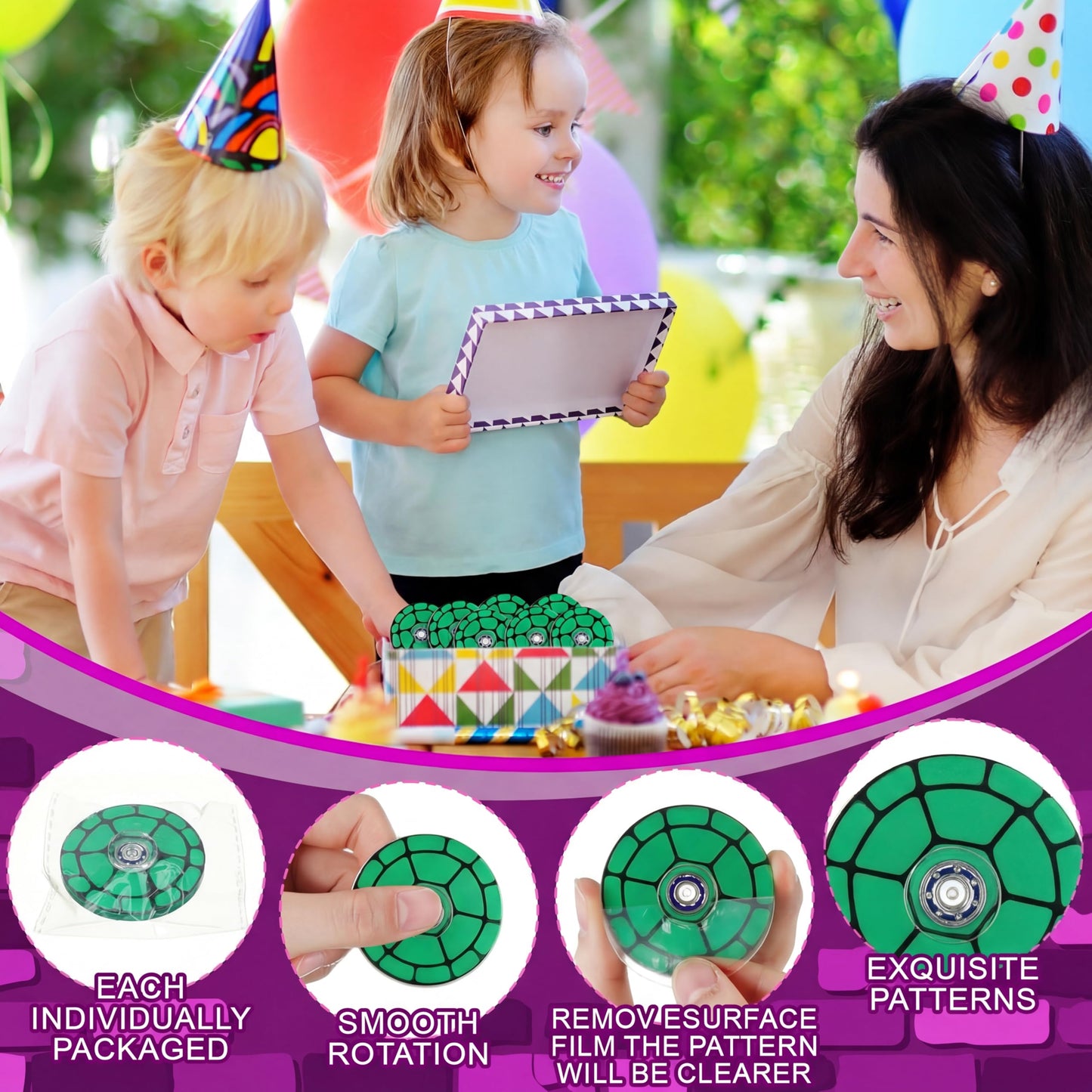 Sotiff 12-Pack Turtle Fidget Spinners – Green Mini Stress Toys for Kids, Party Favors & Classroom Rewards