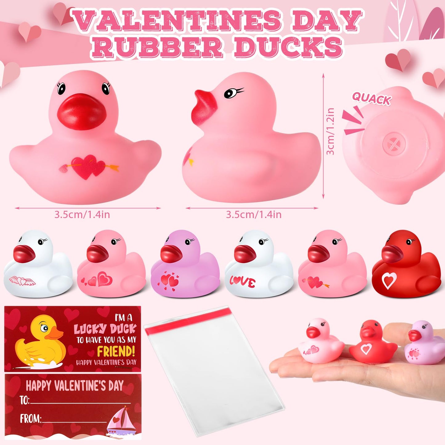 Sotiff 24 Valentine Rubber Ducks with Cards – Adult Gift Exchange & Novelty Valentines
