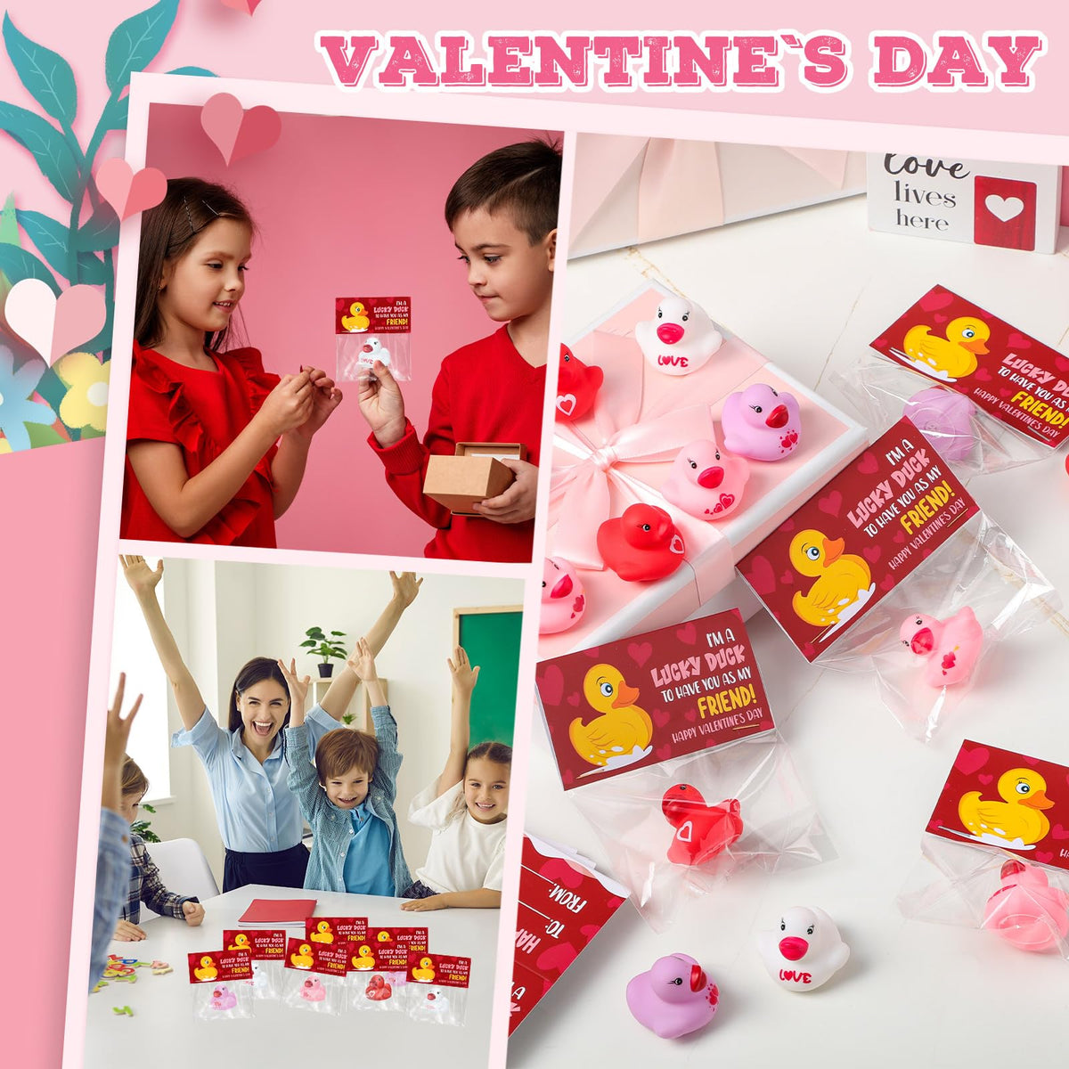 Sotiff 24 Valentine Rubber Ducks with Cards – Adult Gift Exchange & Novelty Valentines