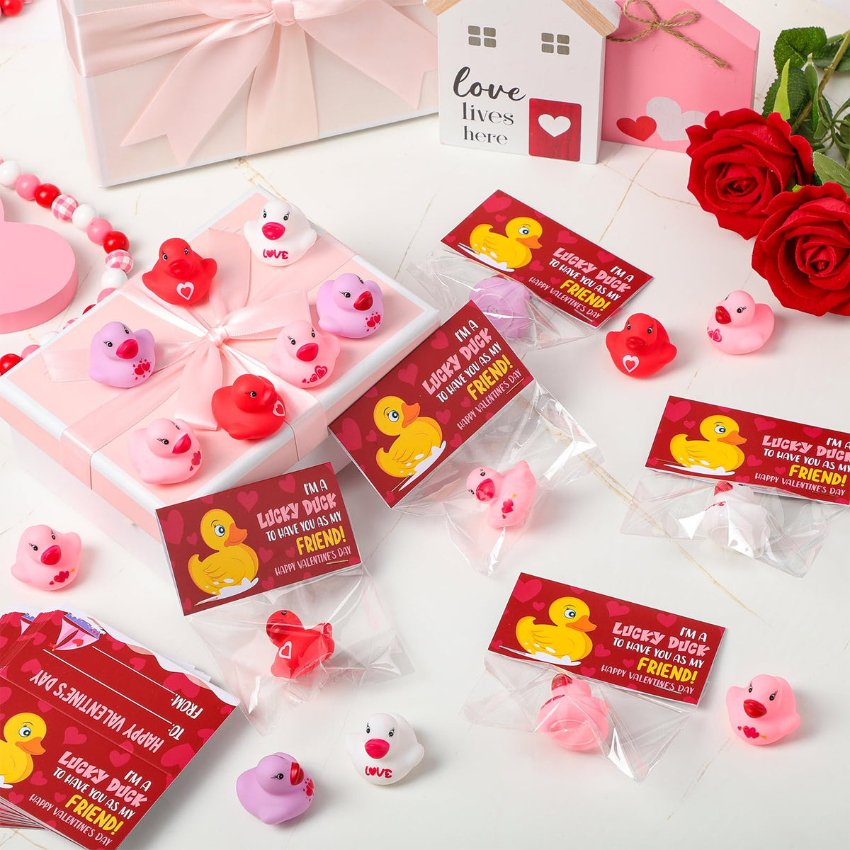 Sotiff 24 Valentine Rubber Ducks with Cards – Adult Gift Exchange & Novelty Valentines